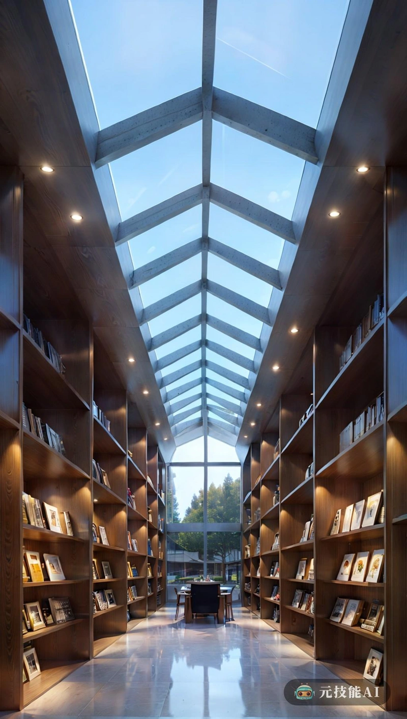 书店是一个现代主义结构，融合了膜结构材料的使用和集群布局设计。该建筑的外观采用光滑的玻璃立面，其几何图案类似于水晶宫风格。在里面，书店被组织成一簇簇的书架，每个书架都有自己独特的设计和布局。这个空间充满了来自大窗户和天窗的自然光，为顾客浏览和阅读创造了一种诱人的氛围。总的来说，该建筑的设计反映了对现代主义和建筑世界创新的承诺。