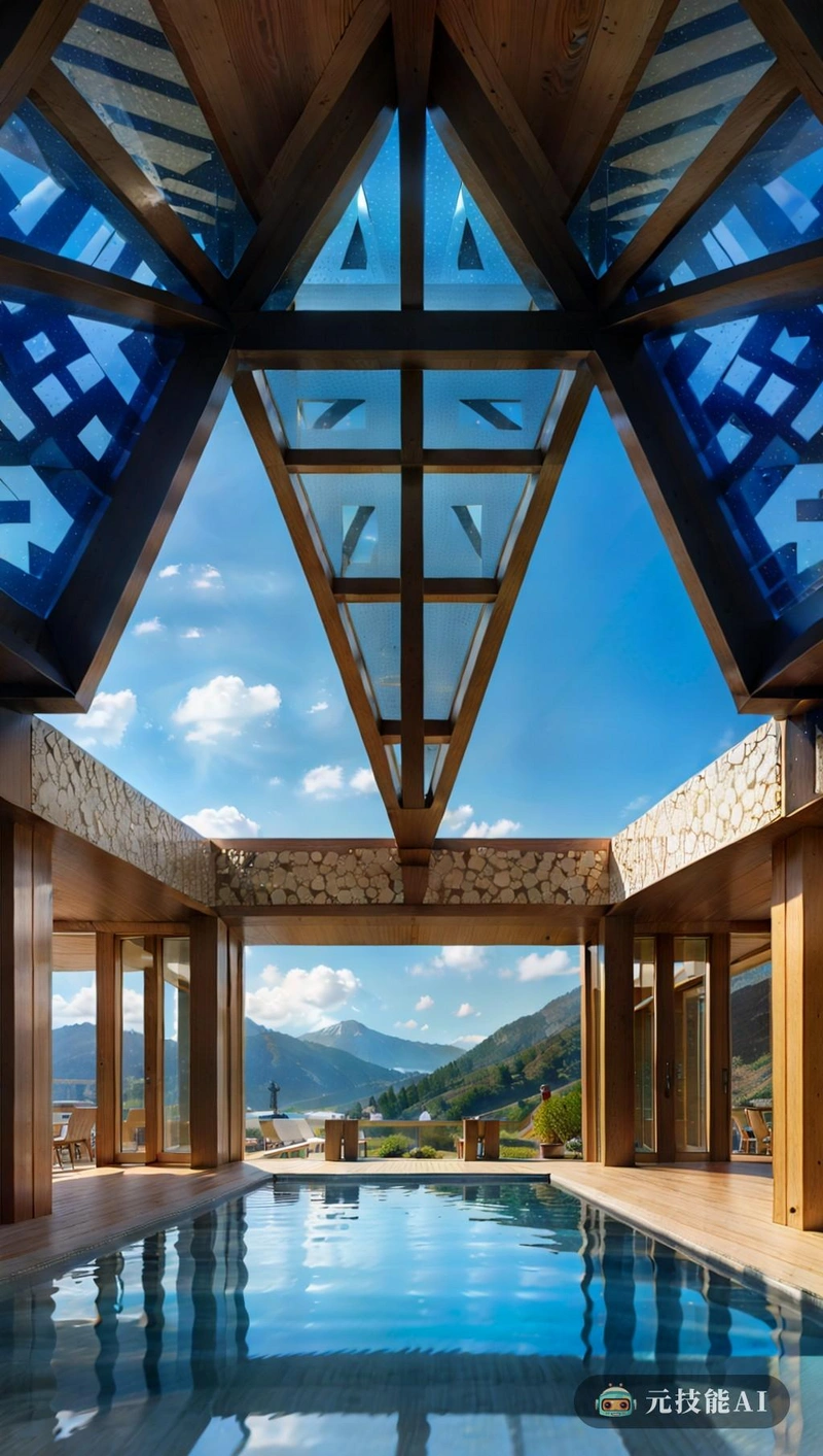 Geometric Mosaic Mountain Resort是现代建筑的典范，将几何设计与古典现实主义完美融合。该建筑的分段形式不仅提供了令人惊叹的旅游设施景观的鸟瞰图，还确保了最佳的功能性和可持续性。这种设计选择允许自然通风和遮阳，减少能源消耗，并提供舒适的室内温度。整个度假村的马赛克元素增添了一种充满活力和视觉吸引力，与山区景观的自然美景相呼应。这些马赛克精心制作，注重细节，具有复杂的图案和颜色，吸引客人的眼球，让他们沉浸在度假村独特的氛围中。Geometric Mosaic Mountain Resort提供奢华而难忘的体验，将最先进的设施与传统工艺相结合，并致力于可持续发展。