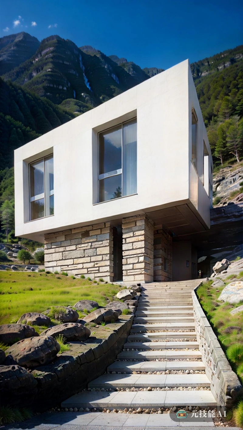 该建筑矗立在北欧山脉崎岖的地形中，其设计灵感来自意大利的理性主义和现代主义运动。它的石头立面赋予它一种永恒优雅的氛围，而集群式布局创造了一种秩序感和组织感。从简洁的线条和极简主义美学中可以看出Al Williamson的风格，增加了建筑的整体吸引力。