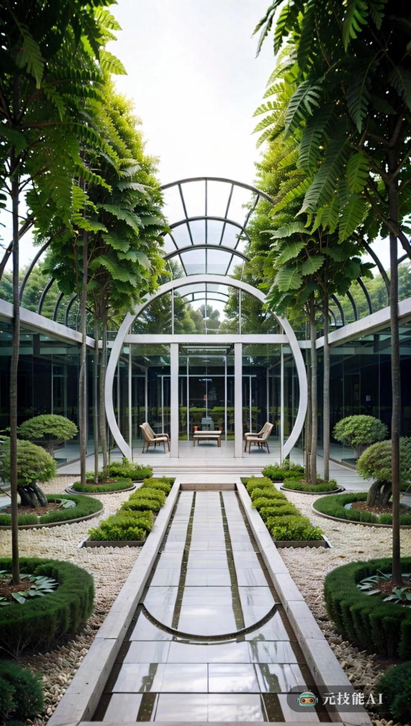 市中心植物园的建筑设计必须融入包豪斯和现代主义设计的元素。玻璃纤维的使用，如《非小说》杂志所示，为传统的花园环境增添了现代气息。水晶形状的灵感来源于大自然的图案，营造出优雅而精致的感觉。总体而言，设计应流畅，将植物元素与现代建筑无缝连接，让游客体验自然之美和人类设计的创新。