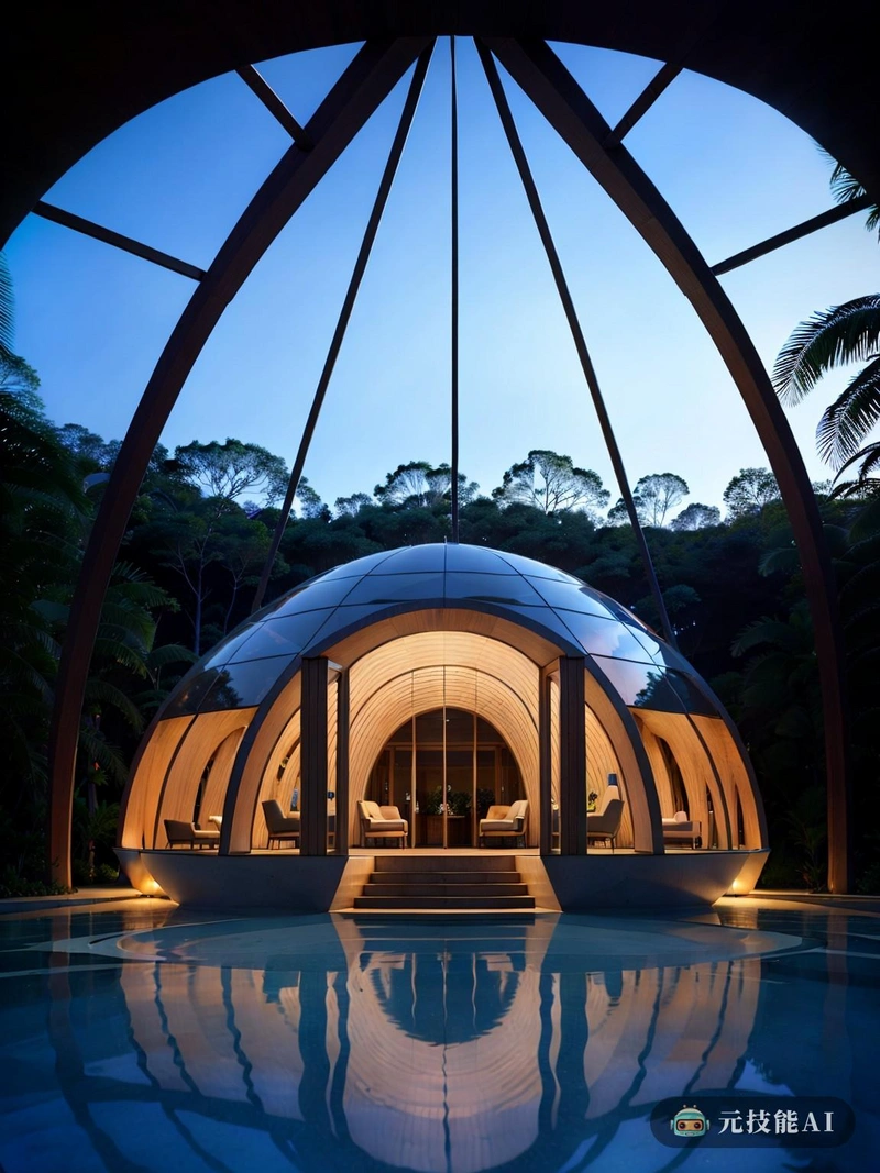 圆顶酒店是南美洲热带雨林中心的现代建筑灯塔。它的设计是人类智慧和自然之美的胜利，融合了两个世界的精华，为客人创造了难忘的体验。中庭是酒店的中心特色，高达天花板，让自然光透过，在室内散发出温暖的光芒。这不仅仅是一个让你休息的地方；这是一次身临其境的旅程，从你进门的那一刻开始。
