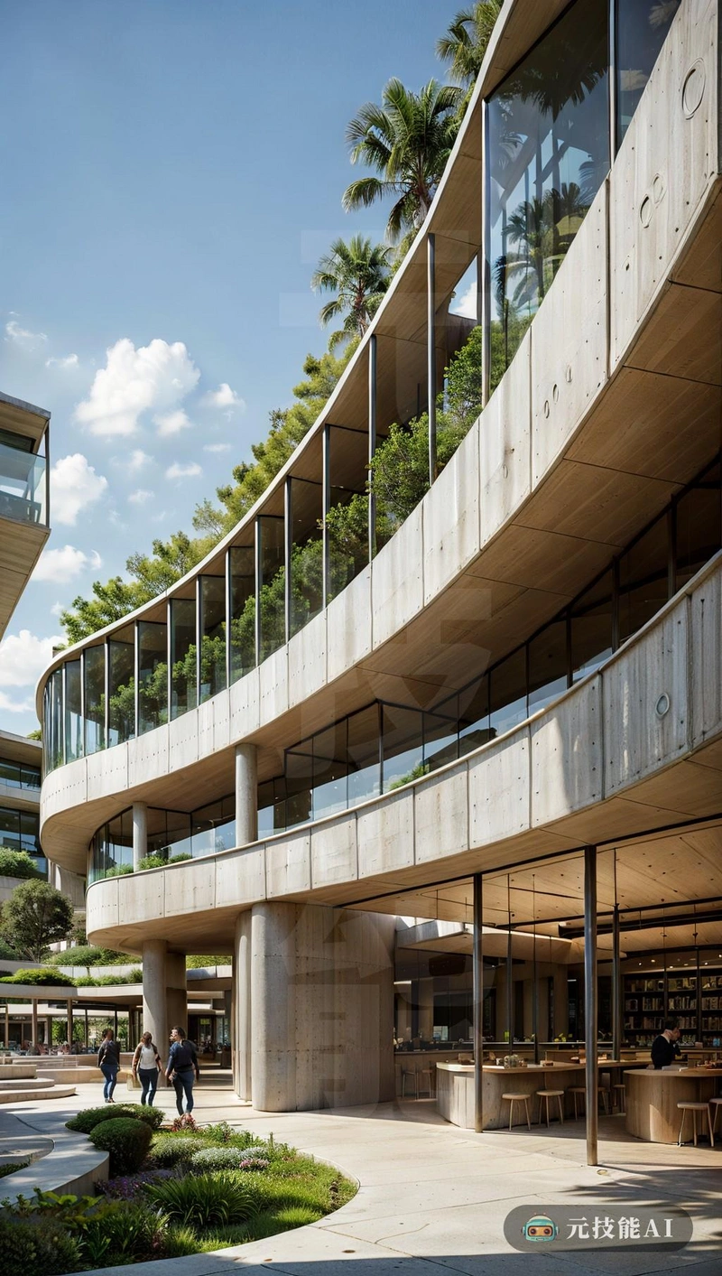 书店空中花园的建筑设计由拥有的建筑师雷姆·库哈斯（Rem Koolhaas）构思，实现了现代性和创新性的完美融合。这一结构的特点是其双曲线形状，库哈斯巧妙地操纵了这一几何形状，创造了一个视觉运行和空间动态的建筑。混凝土作为主要材料的使用进一步增强了设计的边缘，形成了一个坚固而有质感的立面，与周围环境形成了美丽的对比。在设计过程中融入数字插图，可以在虚拟和物理领域之间实现无缝过渡，确保最终产品不仅结构合理，而且美观。空中花园元素将自然的清新气息引入城市景观，为游客创造了一系列迷人的享受空间。总体而言，这件建筑杰作嵌入了库哈斯突破界限和挑战传统规范的标志性风格，使其成为建筑界的一大亮点