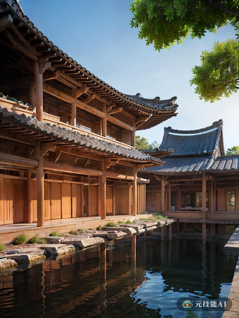 在照片的中央,矗立着一座现代风格的住宅建筑群,其特点是草原风格的建筑。建筑以简洁的线条和朴实的色调为特色,让人想起草原景观的自然美。该建筑群被郁郁葱葱的绿色草坪和精心修剪的花园所包围,营造出一种宁静和温暖的感觉。古老的石窟位于图片的左侧。这些石窟散发着一种历史和古老的感觉,它们风化的石墙和复杂的雕刻。它们似乎是从坚硬的岩石中凿出来的,与现代建筑群形成鲜明对比。照片右侧是韩国传统建筑风格的建筑物。这种结构的特点是使用砖和木材,瓦片屋顶和复杂的雕刻装饰立面。该建筑散发着正式和温暖的感觉,体现了韩国丰富的文化遗产。解构主义元素散布在整个画面中,为整体构图增添了一种当代的感觉。这些元素包括抽象雕塑、棱角分明的形式和破碎的图案,打破了传统的建筑风格。这些元素创造了一种视觉活力,抵消了画面中更正式和传统的元素,为整体美学提供了现代的边缘。 在照片的中央,矗立着一座现代风格的住宅建筑群,其特点是草原风格的建筑。建筑以简洁的线条和朴实的色调为特色,让人想起草原景观的自然美。该建筑群被郁郁葱葱的绿色草坪和精心修剪的花园所包围,营造出一种宁静和温暖的感觉。古老的石窟位于图片的左侧。这些石窟散发着一种历史和古老的感觉,它们风化的石墙和复杂的雕刻。它们似乎是从坚硬的岩石中凿出来的,与现代建筑群形成鲜明对比。照片右侧是韩国传统建筑风格的建筑物。这种结构的特点是使用砖和木材,瓦片屋顶和复杂的雕刻装饰立面。该建筑散发着正式和温暖的感觉,体现了韩国丰富的文化遗产。解构主义元素散布在整个画面中,为整体构图增添了一种当代的感觉。这些元素包括抽象雕塑、棱角分明的形式和破碎的图案,打破了传统的建筑风格。这些元素创造了一种视觉活力,抵消了画面中更正式和传统的元素,为整体美学提供了现代的边缘。