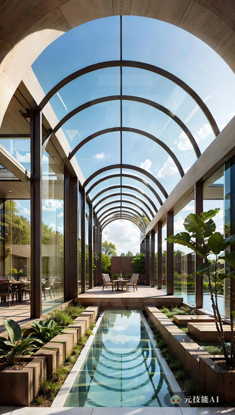 Carlo Aeronino的建筑设计完美地体现了组织架构的原则，其基础设施与周围环境无缝融合。梦幻花园是设计的一个组成部分，模糊了建筑与自然世界之间的界限。玻璃的广泛使用创造了一种透明和连通的感觉，让光线和景观涌入室内空间，同时与门保持强烈的视觉联系拱形结构的灵感来源于自然形式，唤起和谐与平衡的感觉。这些元素的结合创造了一个不仅功能性强、美观，而且深切关注其环境和自然世界的建筑