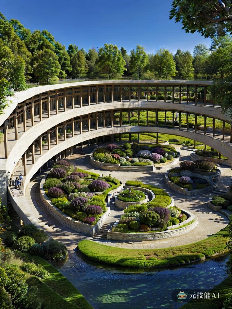 该建筑被充满自然植物的彩色景观所包围,干净的线条和曲线形状创造了一个诱人而舒适的环境。人们亲切地称之为“花迷宫”,它是景观设计的胜利,与自然环境无缝融合。游客们被它开阔通风的空间所吸引,阳光透过郁郁葱葱的树叶,在地面上投射出斑驳的图案。小径蜿蜒穿过花迷宫,邀请婴儿车探索它隐藏的角落,发现它的秘密。夏天,风景绽放出缤纷的色彩,空气中弥漫着花香,营造出一种既令人振奋又令人舒缓的神奇氛围。该建筑时尚而现代的设计与这种自然美景相得益彰,在郁郁葱葱、色彩斑斓的景观中提供了一个宁静的天堂。 该建筑被充满自然植物的彩色景观所包围,干净的线条和曲线形状创造了一个诱人而舒适的环境。人们亲切地称之为“花迷宫”,它是景观设计的胜利,与自然环境无缝融合。游客们被它开阔通风的空间所吸引,阳光透过郁郁葱葱的树叶,在地面上投射出斑驳的图案。小径蜿蜒穿过花迷宫,邀请婴儿车探索它隐藏的角落,发现它的秘密。夏天,风景绽放出缤纷的色彩,空气中弥漫着花香,营造出一种既令人振奋又令人舒缓的神奇氛围。该建筑时尚而现代的设计与这种自然美景相得益彰,在郁郁葱葱、色彩斑斓的景观中提供了一个宁静的天堂。
