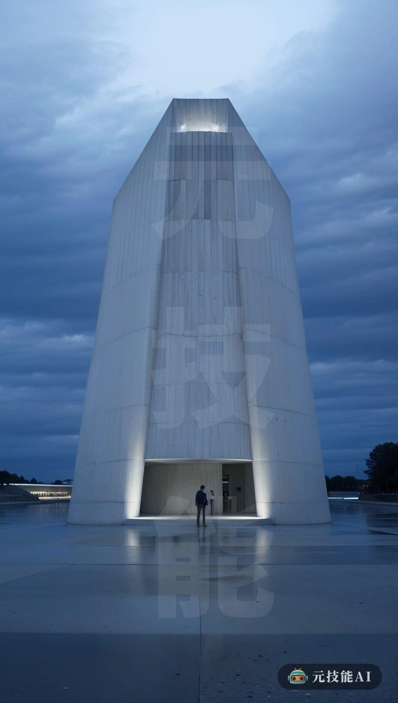 在一个灰暗的夜晚，Herzog&de Meuron设计的这座建筑与周围的环境形成了鲜明的对比。它以塑料为主，极简主义的形状看起来既有未来感，又奇怪地不合时宜，因为它是科幻电影中的道具。塑料材料通常与日常用品和大规模生产联系在一起，在这里被提升到了高级艺术的地位，它的表面反射着阴天的决斗之光这座建筑的微型模型很容易被电影道具错过，它干净的线条和简单的几何结构看起来太完美了，不可能是真实的。这座建筑是对极简主义设计力量的考验，即使在最不起眼的夜晚也能创造出一种敬畏和惊奇的感觉