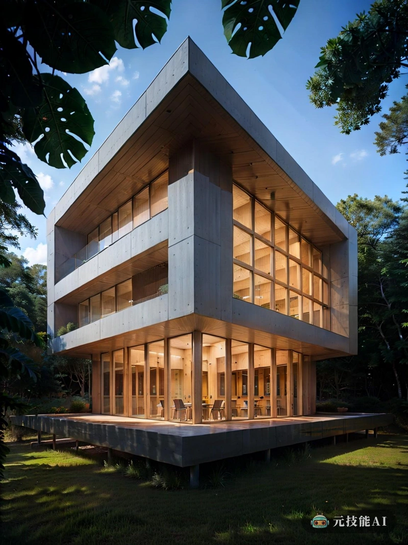 在南美热带雨林的中心，一座以新未来主义建筑为灵感的文化中心是现代和文化遗产的灯塔。混凝土结构具有独特的网格设计，似乎从郁郁葱葱的树叶中升起，与自然环境和谐融合。这座独特建筑的核心是其引人注目的立面，其特色是落地窗，让自然光照亮内部。在建筑中使用混凝土不仅为结构提供了坚固和耐用的感觉，而且还补充了雨林的自然元素。在内部，文化中心散发着现代的氛围，有时尚的家具和现代的装饰。当地的艺术家和工匠被委托创作反映当地遗产和文化的原创作品。这些艺术品在整个中心展出，为每个房间注入了充满活力的能量，鼓励探索和发现。文化中心是当地社区的中心，提供一系列的文化项目和活动。这些活动包括传统手工艺工作坊、当地艺术家的展览，以及庆祝南美音乐和舞蹈丰富多彩的表演。该中心还举办活动，将社区成员聚集在一起，分享他们的故事和经历，培养团结和归属感。在这个文化中心的设计中采用的新未来主义建筑不仅补充了它的环境，而且反映了对环境和文化遗产敏感的未来愿景。网格结构，其重复的图案，创造了一种和谐的感觉，与雨林的自然世界相呼应。现代建筑和热带雨林的和谐融合创造了一个独一无二的目的地，邀请游客以一种真正独特的方式体验南美洲丰富的文化遗产。