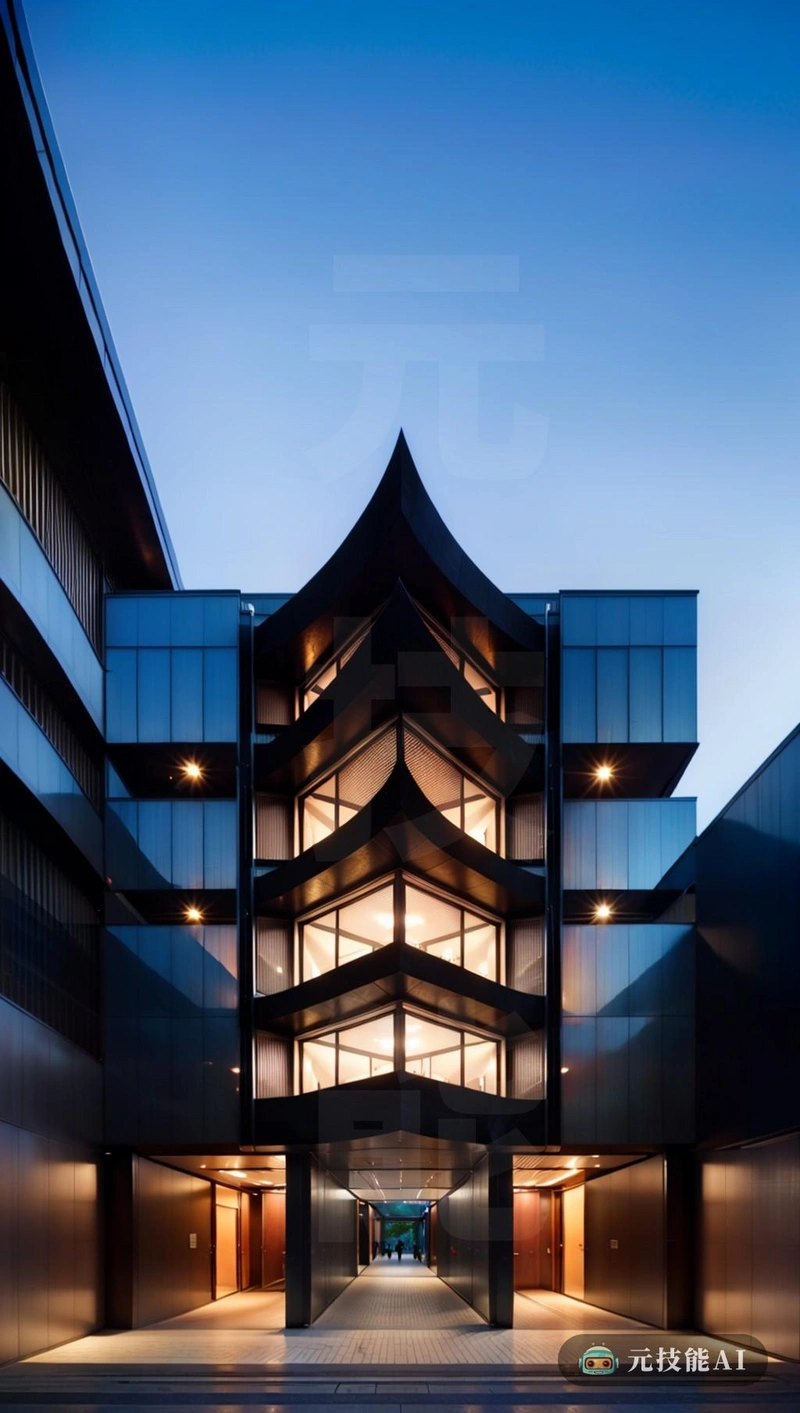 这座建筑的建筑设计真的很独特，展现了几何和现代设计元素的完美融合。它的结构似乎融入了日本现代主义的体验，其简洁的线条和极简主义的美学。建筑以钢为主，外观坚固而有弹性，分层设计增加了深度和视觉趣味