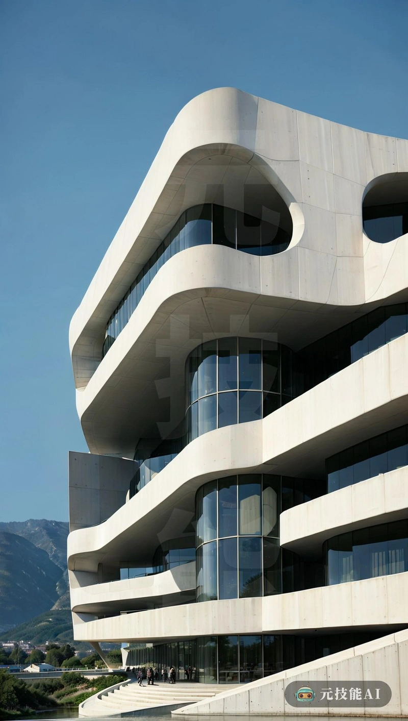 商务中心由自有建筑师扎哈·哈迪德设计，是当代建筑的杰作。它坐落在高山上，设有一个观景台，可以欣赏到周围风景的壮丽景色。建筑的外部覆盖着陶瓷，赋予其独特的质感和视觉外观。分形形状在设计中的使用增加了一丝轻快和复杂，反映了自然之美。然而，悲惨世界的影响在设计中也很明显，它强调功能和意义。结果是在形式和功能之间取得了惊人的平衡，使商务中心不仅成为一个实用的工作场所，而且本身就是一件艺术品