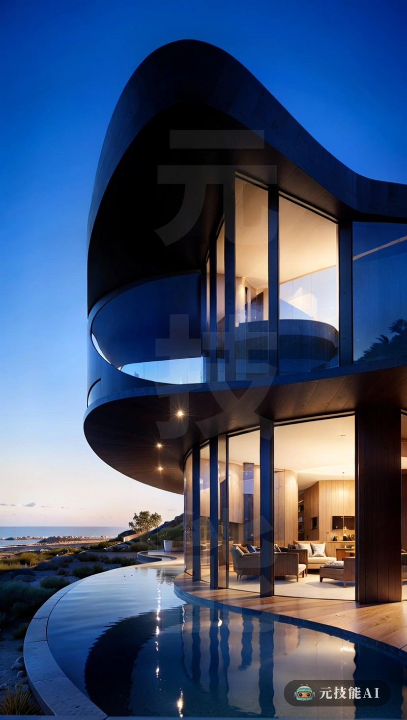 海滩度假区独栋住宅是一个旋转的建筑杰作，它将富有表现力的棱角形状与玻璃曲面墙结构完美地融合在一起。这种独特的设计深受装饰艺术建筑的影响，在几何形状和睡眠线方面有所演变。由于玻璃墙反映了周围的环境，因此房屋外观漂浮，重量减轻，创造光和影的动态相互作用这所房子中使用的参数化设计方法允许无与伦比的定制和细节水平，确保结构的每一寸都在美学和功能上进行了优化。结果是一个突破性的住宅，它毫不费力地完成了周围的环境，同时为它的出现提供了豪华舒适的生活空间