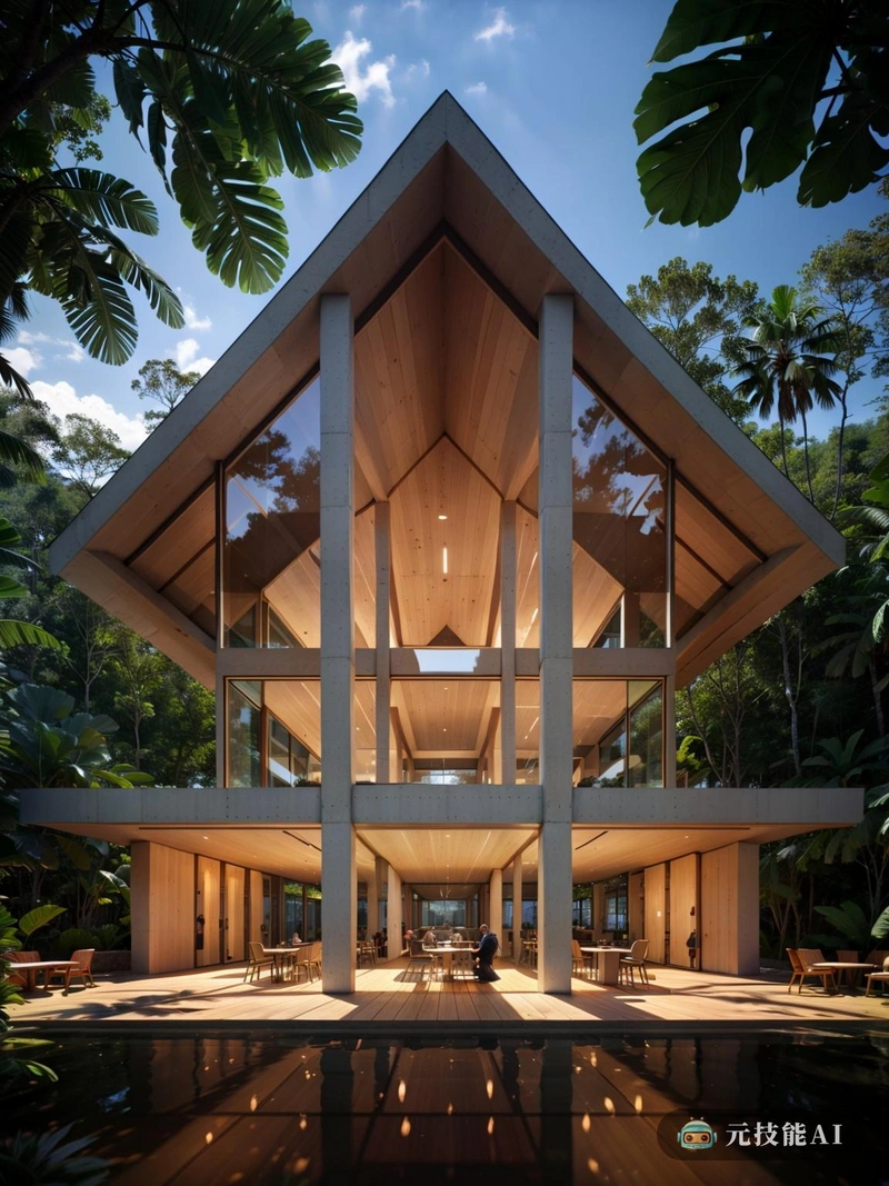 坐落在南美热带雨林茂密的树叶中，音乐厅是一个值得一看的景点。建筑的设计是现代主义和结构诚实的结合，体现了极简主义的美学，与自然环境相辅相成。波特兰水泥，一种以其耐久性和耐候性而闻名的材料，构成了这座大厦的基础，即使面对该地区不可预测的天气模式，也确保了它的长寿。音乐厅的设计以其坚固的柱子和拱门向罗马式建筑致敬，但它也展示了一种解构主义风格，打破了传统的建筑对称概念。由此产生的结构是新旧的动态融合，是建筑师创新愿景的证明。在内部，音乐厅为表演提供了一个宁静和声学完美的空间。露天设计鼓励雨林的自然声音与旋律相融合，创造令人难忘的听觉体验。当太阳落在热带雨林的树冠上时，音乐厅里充满了音乐、自然和人类的声音，这是一场完美和谐的生活庆典。