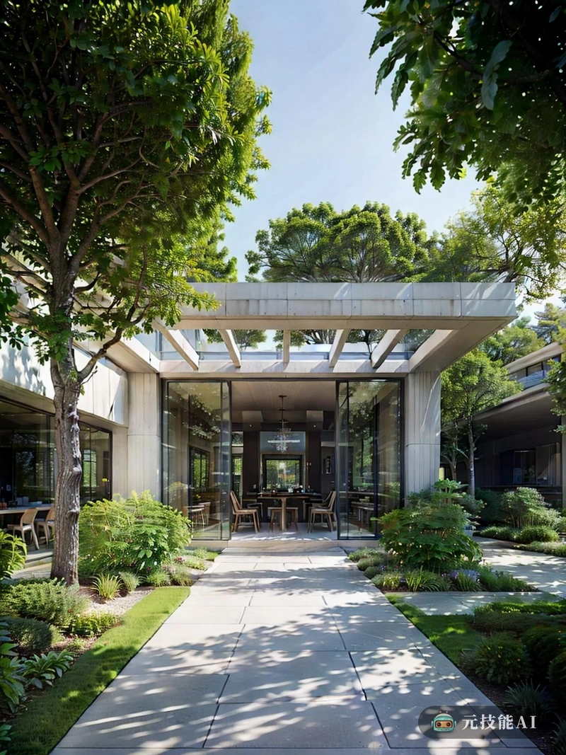 这幅图描绘了一个线条简洁的矩形结构和传统的雅可比建筑风格。主体建筑由混凝土制成,使其具有坚固耐用的外观。山墙屋顶覆盖了整个建筑,为建筑提供了阴凉和遮蔽。屋顶覆盖着一层绿叶,创造了一个自然的天篷,过滤阳光,增加了郁郁葱葱的花园的感觉。栀子花被各种各样充满活力的植物和花朵包围,生长在不同大小的床和容器中。植物从小型草本植物和灌木到高大的树木,创造了一个密集多样的生态系统。绿色植物得到了很好的维护,修剪整齐的树篱和修剪整齐的草坪,增加了整体的秩序和宁静感。北欧的影响在景观的简约设计中是显而易见的。外来元素的缺失使植物和结构的自然美得以闪耀。混凝土和天然材料的使用进一步增强了北欧的审美,强调简单、功能和与自然的和谐。在花园的中心,一个圆形的天井被一棵大树遮蔽。庭院装饰着舒适的椅子和桌子,邀请游客放松身心。空间是完美的享受一杯咖啡或茶,同时采取在宁静的环境。栀子花提供了一个独特的逃避日常生活的喧嚣。它提供了一个避难所,人们可以与自然联系,找到和平,并充电。北欧设计与自然景观和詹姆斯式建筑的融合创造了一个和谐的融合,既美观又实用。 这幅图描绘了一个线条简洁的矩形结构和传统的雅可比建筑风格。主体建筑由混凝土制成,使其具有坚固耐用的外观。山墙屋顶覆盖了整个建筑,为建筑提供了阴凉和遮蔽。屋顶覆盖着一层绿叶,创造了一个自然的天篷,过滤阳光,增加了郁郁葱葱的花园的感觉。栀子花被各种各样充满活力的植物和花朵包围,生长在不同大小的床和容器中。植物从小型草本植物和灌木到高大的树木,创造了一个密集多样的生态系统。绿色植物得到了很好的维护,修剪整齐的树篱和修剪整齐的草坪,增加了整体的秩序和宁静感。北欧的影响在景观的简约设计中是显而易见的。外来元素的缺失使植物和结构的自然美得以闪耀。混凝土和天然材料的使用进一步增强了北欧的审美,强调简单、功能和与自然的和谐。在花园的中心,一个圆形的天井被一棵大树遮蔽。庭院装饰着舒适的椅子和桌子,邀请游客放松身心。空间是完美的享受一杯咖啡或茶,同时采取在宁静的环境。栀子花提供了一个独特的逃避日常生活的喧嚣。它提供了一个避难所,人们可以与自然联系,找到和平,并充电。北欧设计与自然景观和詹姆斯式建筑的融合创造了一个和谐的融合,既美观又实用。