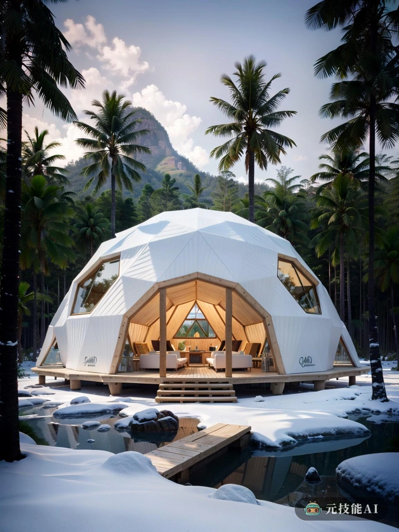 在寒冷地带的中心,一座引人注目的建筑成为现代建筑的灯塔。这个营地坐落在白雪皑皑的山脉和茂密的森林之间,是人类创新和适应能力的象征。营地设计为圆顶形状,结构诚实,美观,是形式和功能的结合。聚合物复合材料的使用是对现代技术和可持续性的认可。这些材料以其强度和轻质特性而闻名,使结构能够承受极端天气条件,同时保持内部的热带雨林氛围。营地的设计不仅仅是为了躲避恶劣天气。它是关于创造一种挑战寒区建筑刻板印象的体验。在这里,游客可以在冰冻荒野的中心享受热带雨林的所有舒适,包括郁郁葱葱的绿色植物和温暖的温度。这个充满活力的建筑不仅仅是一个营地;这是对人类智慧和我们塑造周围世界的能力的探索。这是对各种形式的生命的庆祝,寒冷地区和热带雨林和谐共存。 在寒冷地带的中心,一座引人注目的建筑成为现代建筑的灯塔。这个营地坐落在白雪皑皑的山脉和茂密的森林之间,是人类创新和适应能力的象征。营地设计为圆顶形状,结构诚实,美观,是形式和功能的结合。聚合物复合材料的使用是对现代技术和可持续性的认可。这些材料以其强度和轻质特性而闻名,使结构能够承受极端天气条件,同时保持内部的热带雨林氛围。营地的设计不仅仅是为了躲避恶劣天气。它是关于创造一种挑战寒区建筑刻板印象的体验。在这里,游客可以在冰冻荒野的中心享受热带雨林的所有舒适,包括郁郁葱葱的绿色植物和温暖的温度。这个充满活力的建筑不仅仅是一个营地;这是对人类智慧和我们塑造周围世界的能力的探索。这是对各种形式的生命的庆祝,寒冷地区和热带雨林和谐共存。