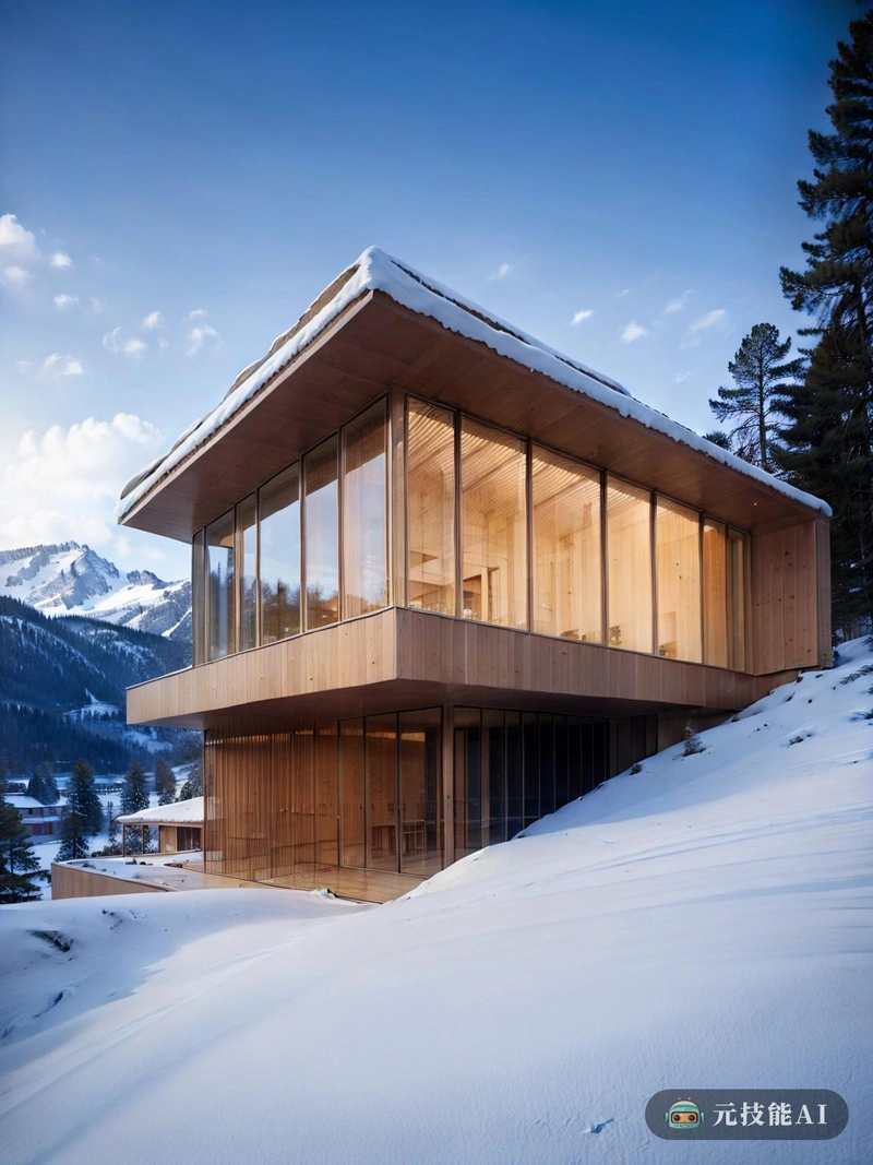 这座独栋住宅傲然屹立在高山雪景之中。该住宅采用包豪斯和现代主义风格设计,散发出简约和实用的感觉。竹子作为主要建筑材料的使用值得注意,因为它补充了背景中白雪覆盖的山脉。房子的设计也受到新未来主义建筑的影响,具有光滑和有棱角的形状,既具有视觉吸引力,又具有结构效率。巴洛克风格在复杂的细节和门窗的弯曲线条中很明显。这幅图捕捉了建筑与自然环境和谐融合的本质,展示了包豪斯和现代主义设计的美。 这座独栋住宅傲然屹立在高山雪景之中。该住宅采用包豪斯和现代主义风格设计,散发出简约和实用的感觉。竹子作为主要建筑材料的使用值得注意,因为它补充了背景中白雪覆盖的山脉。房子的设计也受到新未来主义建筑的影响,具有光滑和有棱角的形状,既具有视觉吸引力,又具有结构效率。巴洛克风格在复杂的细节和门窗的弯曲线条中很明显。这幅图捕捉了建筑与自然环境和谐融合的本质,展示了包豪斯和现代主义设计的美。