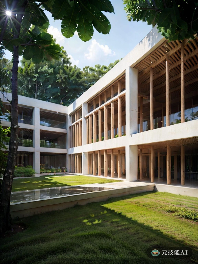 亚马逊大学是一所独特的大学，坐落在南美洲热带雨林的深处。校园建筑以解构主义风格设计，通过关注形式和功能之间的相互作用，挑战了传统的建筑观念。结构由聚合物复合材料制成，这是一种可持续的选择，可以减少大学的碳足迹，并与郁郁葱葱的自然环境相协调。这种创新的建筑和材料方法是支持环保主义的有力声明，表明人类的聪明才智和技术可以与自然共存，以保护和改善环境。