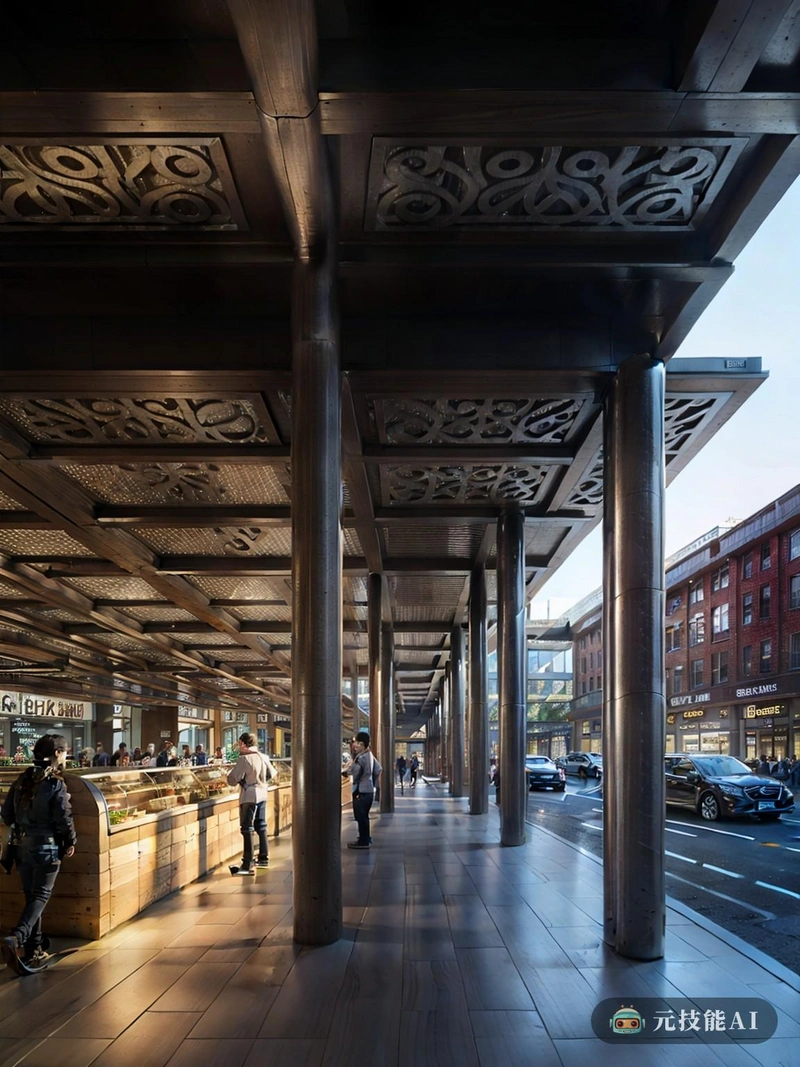 地铁站是一个繁忙的活动中心，通勤者进进出出。由于充足的自然光和天窗的战略布局，室内光线充足。站台很干净，维护得很好，有指向不同目的地的指示牌。火车站的广场上热闹非凡，小贩们在卖小吃和纪念品。钢筋混凝土柱是一道值得一看的风景，上面有复杂的雕刻和装饰细节。解构主义的影响在结构的角线和突出形式中是明显的。城市设计与周围的商业街相辅相成，熙熙攘攘的氛围和折衷的商店和餐馆。格子结构不仅提供了夏天急需的遮阳，还允许自然光透过，创造了一个温暖而诱人的空间。地铁站不仅仅是一个交通枢纽;它是城市中充满活力的一部分，连接着人和地方。它是罗马式建筑的见证，也是现代设计的庆典。