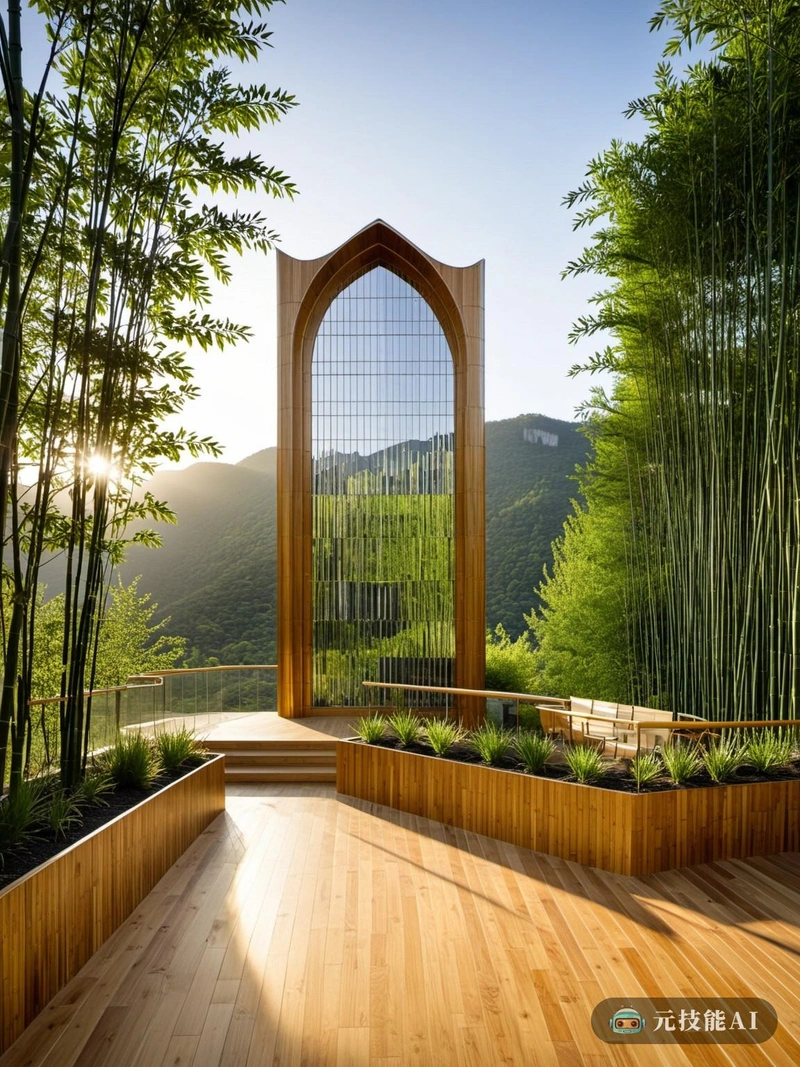 医院山观景台的设计理念体现了有机建筑和哥特式建筑的和谐融合。坐落在郁郁葱葱的绿色山丘上，甲板提供了周围景观的全景，邀请游客沉浸在大自然的怀抱。甲板主要由竹子建造，这是一种可持续的材料，反映了有机建筑对环境敏感性的重视。竹子的自然纹理和温暖的色调创造了一个温馨的氛围，而其结构的完整性确保了耐用性和安全性。受哥特式建筑的影响，甲板上错综复杂的水晶形状是显而易见的，灵感来自哥特式教堂复杂的彩色玻璃窗。这些水晶元素不仅仅是审美;它们还可以捕捉和引导自然光，为观景台提供充足的日光，同时保持隐私。这种新与旧、自然与人造的融合，创造了一个独特的空间，病人、访客和工作人员可以在这里找到安慰和灵感。医院山的观景台不仅仅是一个欣赏风景的地方;它证明了可持续设计的力量，并提醒人们与自然和谐共处的重要性。