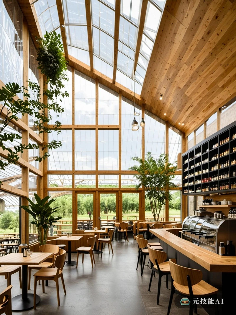 EcoCafe是一个将高科技农业园区与可持续设计相结合的设计理念，创造了独特的咖啡馆体验。咖啡馆坐落在郁郁葱葱的绿色植物中，体现了木质的本质，其外部和内部都装饰着天然的木制元素。咖啡馆在农业园区内的战略性位置不仅让客人享受大自然的宁静，也让客人欣赏到农民的辛勤劳动和奉献。咖啡馆的室内设计是高科技和可持续设计的证明。建筑的水晶形状吸引眼球，其透明的玻璃墙和天花板，让自然光涌入室内。这种形状不仅具有美学吸引力，而且具有实际用途，可以优化能源效率并最大限度地减少碳足迹。客人是迎接一个未来而舒适的氛围，与高科技的功能，如自动订购系统和数字菜单。咖啡馆还拥有最先进的回收系统，确保所有废物得到妥善处理和回收，进一步强调其对可持续发展的承诺。EcoCafe不仅仅是一个享受一杯咖啡的地方;这是一种鼓励客人欣赏技术，自然和可持续性的交集的体验。