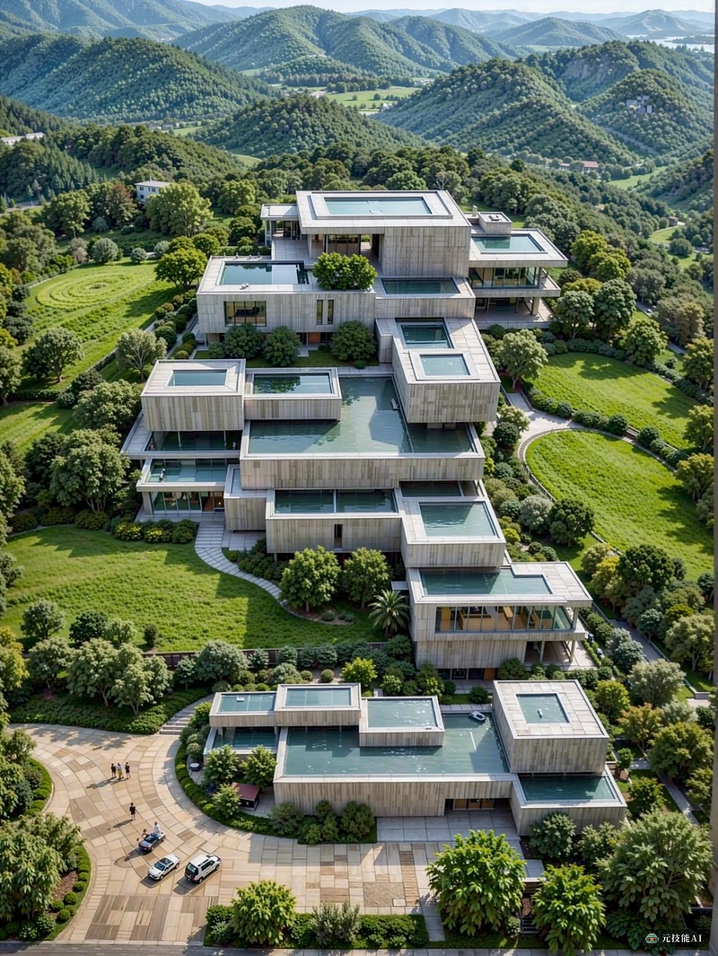 这幅图描绘了一座雄伟的分层博物馆建筑,由一位著名建筑师设计。在翠绿的背景下优雅地升起,结构看起来是艺术与自然的和谐融合。每一层都是独特而互补的,向下层叠,模仿周围绿色植物的起伏山丘。立面是对纹理的研究,复杂的细节和饰面吸引了人们的眼球。窗户被巧妙地放置,让自然光进入室内,在内部的展品上投下温暖的阴影。整体效果是一种宁静和灵感,使这个博物馆不仅仅是一个观看艺术的地方,而是一个体验艺术的目的地。 这幅图描绘了一座雄伟的分层博物馆建筑,由一位著名建筑师设计。在翠绿的背景下优雅地升起,结构看起来是艺术与自然的和谐融合。每一层都是独特而互补的,向下层叠,模仿周围绿色植物的起伏山丘。立面是对纹理的研究,复杂的细节和饰面吸引了人们的眼球。窗户被巧妙地放置,让自然光进入室内,在内部的展品上投下温暖的阴影。整体效果是一种宁静和灵感,使这个博物馆不仅仅是一个观看艺术的地方,而是一个体验艺术的目的地。
