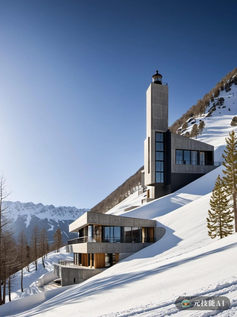 坐落在宁静的高山雪景，高山保护区度假村是一个设计杰作，体现了极简主义和野兽派建筑。从雪景中升起的混凝土灯塔，度假村的鲜明几何形状和坚固的形状唤起了一种力量和宁静的感觉。不锈钢元素贯穿整个设计，体现出清脆的高山光线，创造出光影的动态游戏。折衷主义建筑在野兽派混凝土结构与自然雪景的融合中很明显，确保度假村不会侵犯自然环境，而是成为自然环境的一部分。在内部，极简主义的室内设计与外部相辅相成，为客人提供一个宁静舒适的放松空间。高山避难所度假村是一个撤退的客人可以逃避喧嚣的日常生活，沉浸在美丽和宁静的高山雪景。