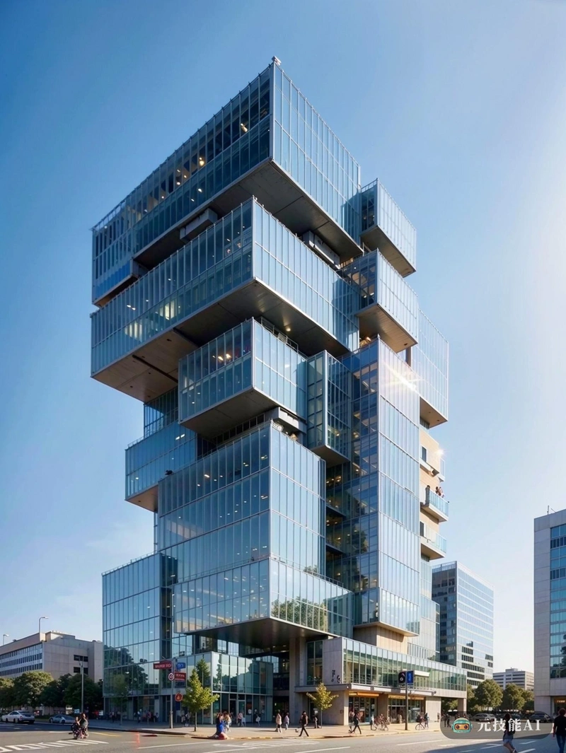 雷姆·库哈斯(Rem Koolhaas)设计的未来主义高层办公大楼矗立在湛蓝的天空下。建筑的结构是现代主义和创新的融合,其玻璃立面反射太阳光线,创造出光影的动态游戏。该结构似乎由几个相互连接的立方体组成,每个立方体都有自己独特的设计和用途。整体印象是,这座建筑不仅是一个工作空间,而且是当代艺术和设计的陈述。 雷姆·库哈斯(Rem Koolhaas)设计的未来主义高层办公大楼矗立在湛蓝的天空下。建筑的结构是现代主义和创新的融合,其玻璃立面反射太阳光线,创造出光影的动态游戏。该结构似乎由几个相互连接的立方体组成,每个立方体都有自己独特的设计和用途。整体印象是,这座建筑不仅是一个工作空间,而且是当代艺术和设计的陈述。