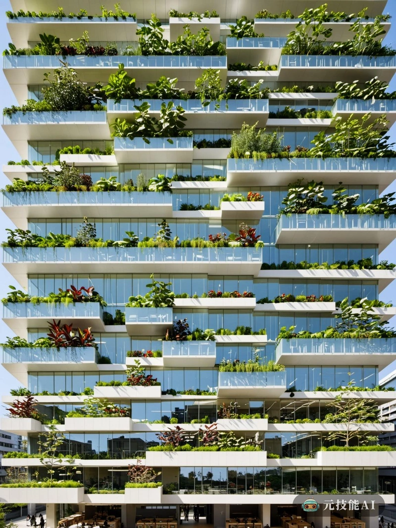在高科技生态城市中，我们将福冈主义的原则与尖端的绿色建筑融合在一起。设计采用了网格结构，象征着力量和适应性，呼应了自然的弹性。陶瓷是福冈的一种传统材料，它以高科技的形式被重新构想，作为工作空间的装饰元素和功能组件。室内是自然光线和通风空间的和谐融合，培养了一个创造性和协作的环境。外部是一个垂直花园，为城市景观提供了一片绿洲。这个设计体现了未来的联合办公，技术和可持续性共存，增强了工作体验，并为更可持续的城市结构做出了贡献。