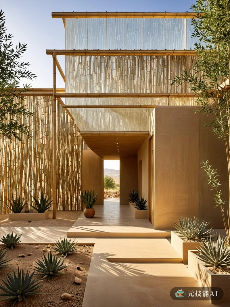 混合绿洲的设计理念是历史建筑保护和当代建筑创新的融合。它设想了一个空间，作为沙漠中的绿洲，从严酷的环境中得到喘息，同时也尊重和保留了该地区丰富的历史。该设计体现了极简主义的原则，使用玻璃和钢铁创造了一个透明和通风的结构，与自然环境无缝融合。竹材的使用增加了一丝温暖和质感，与光滑的玻璃和钢铁外观形成鲜明对比。设计的曲线有机形式呼应了自然界中发现的自然曲线，创造了人工与自然元素的和谐融合。设计中的网格结构不仅提供了稳定性，而且作为对传统建筑模式的致敬，将混合绿洲牢牢地与它的历史背景联系在一起。通过这个设计，我们设想一个历史与现代共存的空间，在这里保护与创新协调一致，在沙漠中创造一个真正独特和可持续的绿洲。