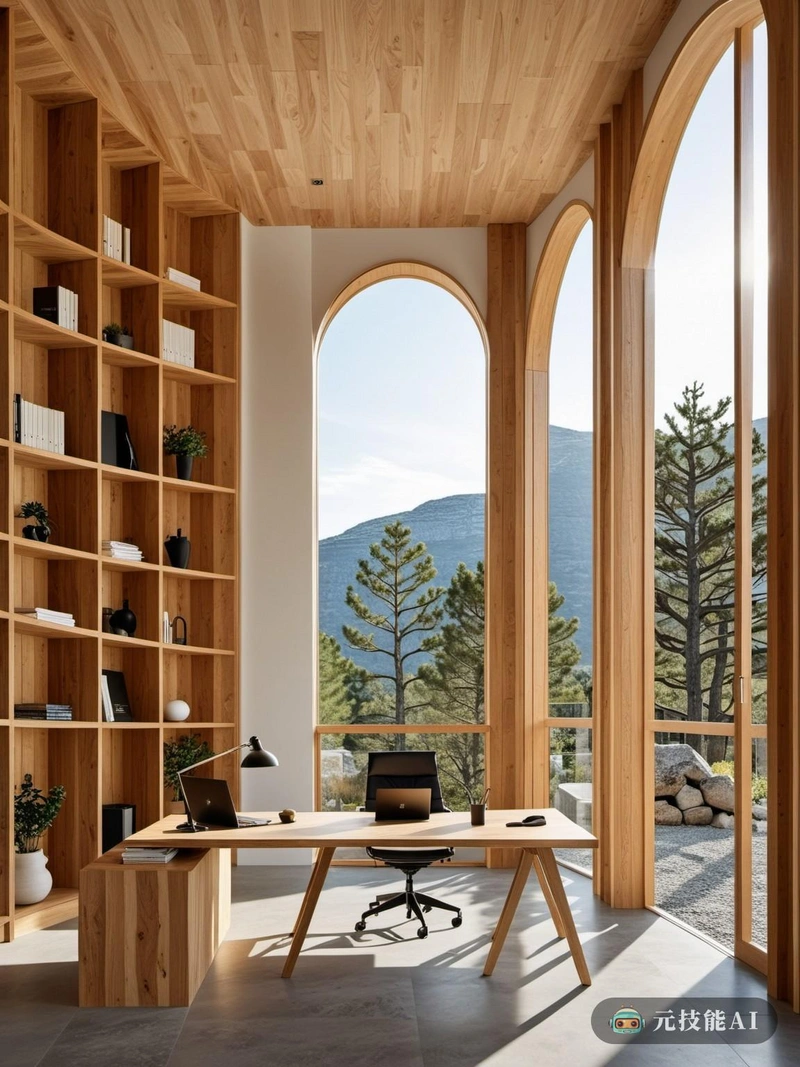 设想一个工作空间,体现北欧山脉的宁静,希腊建筑的优雅,和温暖的木制口音。走进这间办公室,你会立刻被带到一个宁静的亭子里,被大自然的清新魅力所包围。办公室是几何形状和现代设计的和谐结合。简洁的线条和锐利的角度创造了一个充满活力的工作空间,体现了北欧设计的精确和效率。木材和石头等天然材料的使用增加了一丝温暖和泥土的感觉,平衡了几何布局的寒冷和临床美学。来自希腊建筑的灵感在优雅的圆柱和拱形框架的办公空间是显而易见的。这些结构元素不仅增加了视觉上的兴趣,而且创造了一种宏伟和精致的感觉。亭子式的设计允许充足的自然光线涌入空间,创造一个明亮通风的氛围,非常适合工作或放松。这个北欧办公室不仅仅是一个工作空间;这是一个避难所,人们可以在这里逃离日常生活的喧嚣。这是一个几何与自然共存,现代与传统融合,工作与灵感交汇的地方。 设想一个工作空间,体现北欧山脉的宁静,希腊建筑的优雅,和温暖的木制口音。走进这间办公室,你会立刻被带到一个宁静的亭子里,被大自然的清新魅力所包围。办公室是几何形状和现代设计的和谐结合。简洁的线条和锐利的角度创造了一个充满活力的工作空间,体现了北欧设计的精确和效率。木材和石头等天然材料的使用增加了一丝温暖和泥土的感觉,平衡了几何布局的寒冷和临床美学。来自希腊建筑的灵感在优雅的圆柱和拱形框架的办公空间是显而易见的。这些结构元素不仅增加了视觉上的兴趣,而且创造了一种宏伟和精致的感觉。亭子式的设计允许充足的自然光线涌入空间,创造一个明亮通风的氛围,非常适合工作或放松。这个北欧办公室不仅仅是一个工作空间;这是一个避难所,人们可以在这里逃离日常生活的喧嚣。这是一个几何与自然共存,现代与传统融合,工作与灵感交汇的地方。