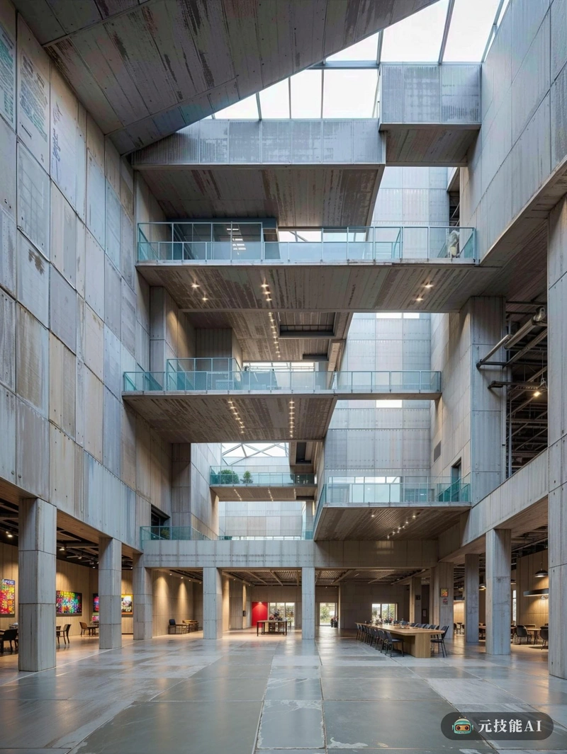 由著名建筑师让·努维尔设计的未来主义仓库，这张照片展示了工业实力和艺术优雅的融合。该结构似乎由暴露的混凝土和玻璃制成，允许自然光涌入室内，同时保持现代的最小美学。仓库的形式是几何和动态的，角度和曲线暗示着运动和活动。让·努维尔对光线和空间的标志性运用是显而易见的，尽管建筑的规模和实用主义性质，但它创造了一种开放和通风的感觉。这个设计体现了功能和美学之间的完美平衡，是对现代建筑可能性的颂歌。