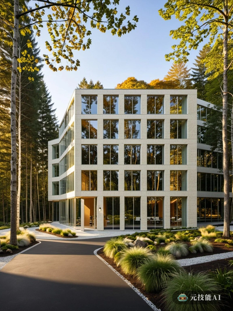 森林办公室绿洲被设想为茂密树叶中的宁静绿洲，体现了自然与高科技设计的和谐融合。建筑的外部由矿棉板制作而成，与周围的自然环境无缝融合，似乎一直是景观的一部分。在内部，室内设计遵循流线型现代建筑，干净的线条和光滑的表面，促进效率和重点。设计的核心是可持续的方法，每一个元素都是根据其对环境的影响来选择的。矿棉板的使用不仅补充了森林的自然美学，而且具有出色的隔热和防火性能，减少了建筑的碳足迹。为了进一步提升工作空间的氛围，巧妙地引入了巴洛克风格的元素，增添了一丝优雅和宏伟。这种历史设计的影响与现代建筑相辅相成，为员工创造了一个充满活力和鼓舞人心的环境。森林办公室绿洲不仅仅是一个工作的地方;这是一个避难所，员工可以拔掉插头，充电，重新与大自然联系。这是一种庆祝我们与自然世界联系的设计，同时也拥抱了最新的高科技设计。