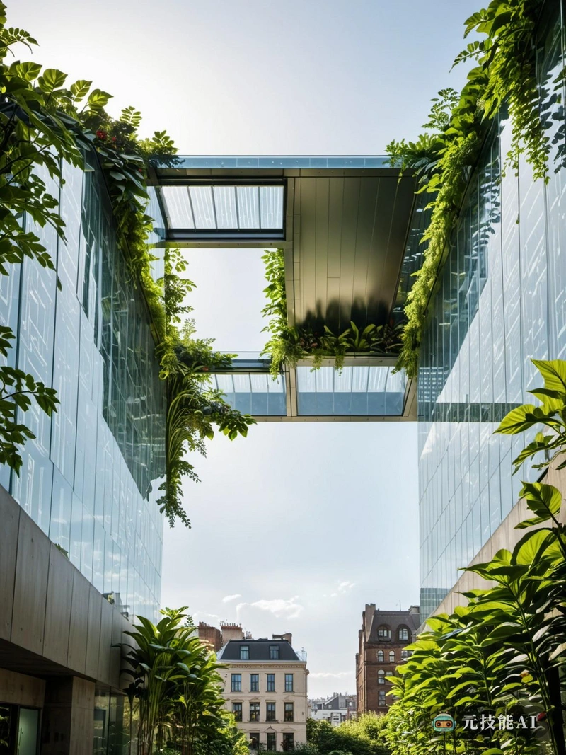 想象一下，一个屋顶花园漂浮在赛博朋克城市的嘈杂声之上，是机器中心的一片宁静的绿洲。这个设计融合了中世纪建筑和现代主义，结构诚实，向过去致敬，同时拥抱未来。在它的核心，一个有翼的结构腾飞，象征着自由和技术的上升。这个带翼的框架支撑着一个郁郁葱葱的花园，从下面的混凝土丛林中获得绿色喘息。钢化玻璃板包裹着花园，在保持与城市景观透明连接的同时，提供了对元素的保护。从外面看，屋顶花园就像一件艺术品，它的玻璃立面以动态的模式反映了赛博朋克的城市景观。在里面，游客可以逃离喧嚣，在翼楼和绿色植物中寻找宁静。这个设计不仅仅是一个空间，它是旧与新、自然与技术之间和谐的声明。