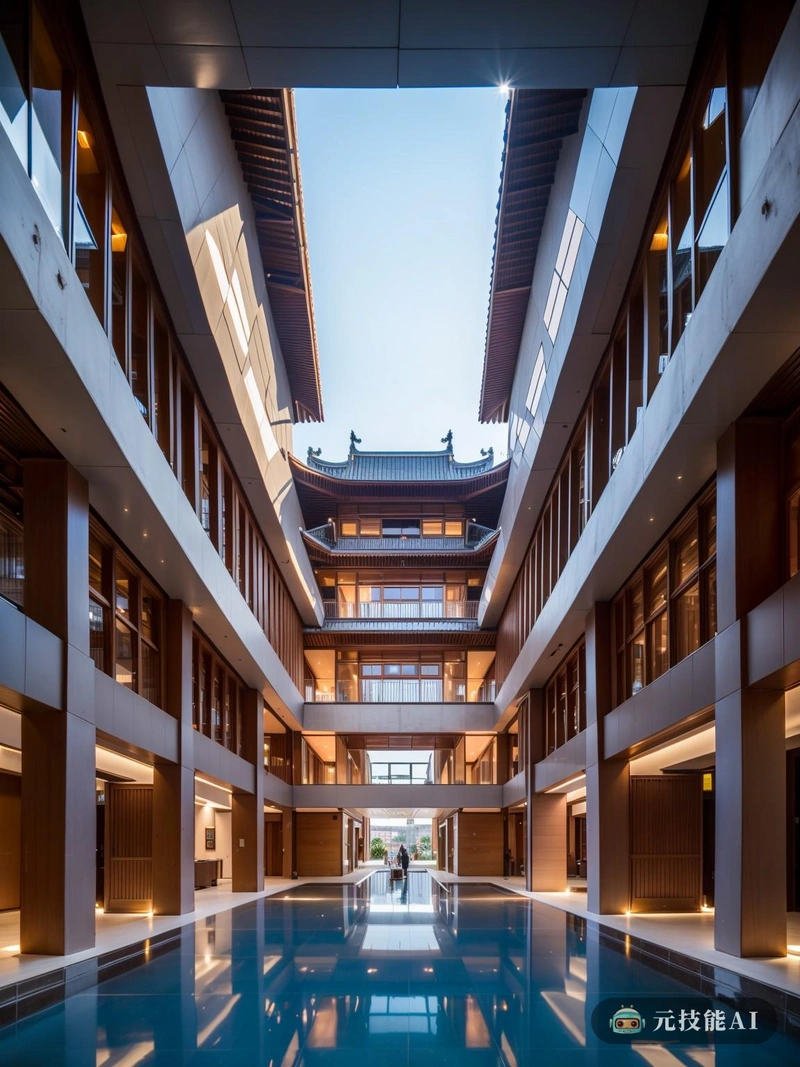 坐落在繁华的现代城市的中心,市政厅是中国传统建筑与当代设计原则和谐融合的见证。它的梯形布局让人联想到中国古代的城墙,唤起了历史和文化的延续性。这种布局不仅仅是美学上的;它也有一个实用的目的,优化空间和自然光的使用。市政厅的外观是极简主义混凝土建筑的杰作。混凝土和钢材的使用创造了一个强大的整体结构,在天际线的衬托下屹立不倒,散发出持久和稳定的感觉。简约的设计方法在简洁的线条和缺乏装饰中很明显,让建筑为自己说话。然而,不仅仅是外观展示了现代与传统的融合。市政厅内部是迷宫般的走廊和会议室,受到中国传统设计的影响。木质装饰、瓷砖地板和天花板横梁等元素融入室内,营造出温暖而诱人的氛围。市政厅不仅仅是政府会议和行政工作的场所;它也是一个文化中心,庆祝这座城市丰富的历史和遗产。它的设计将现代极简主义与中国传统建筑无缝融合,提醒人们这座城市丰富的文化特征和前瞻性的城市规划方法。 坐落在繁华的现代城市的中心,市政厅是中国传统建筑与当代设计原则和谐融合的见证。它的梯形布局让人联想到中国古代的城墙,唤起了历史和文化的延续性。这种布局不仅仅是美学上的;它也有一个实用的目的,优化空间和自然光的使用。市政厅的外观是极简主义混凝土建筑的杰作。混凝土和钢材的使用创造了一个强大的整体结构,在天际线的衬托下屹立不倒,散发出持久和稳定的感觉。简约的设计方法在简洁的线条和缺乏装饰中很明显,让建筑为自己说话。然而,不仅仅是外观展示了现代与传统的融合。市政厅内部是迷宫般的走廊和会议室,受到中国传统设计的影响。木质装饰、瓷砖地板和天花板横梁等元素融入室内,营造出温暖而诱人的氛围。市政厅不仅仅是政府会议和行政工作的场所;它也是一个文化中心,庆祝这座城市丰富的历史和遗产。它的设计将现代极简主义与中国传统建筑无缝融合,提醒人们这座城市丰富的文化特征和前瞻性的城市规划方法。