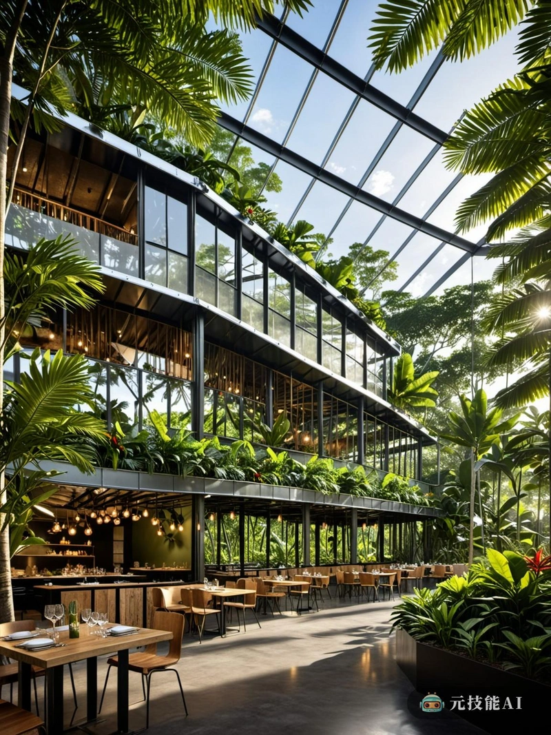 餐厅的设计理念,热带雨林营地,是自然美景和现代建筑的融合。该空间的灵感来自热带雨林郁郁葱葱的绿色植物和野生动物,悬臂式结构和镀锌钢板与雨林树木坚韧而优雅的自然相呼应。家具的设计与环境无缝融合,由可持续材料制成,补充了镀锌钢的原始工业感。布局鼓励客人之间的互动,桌子聚集在中央壁炉周围,唤起露营聚会的精神。为了进一步强调与自然的联系,大窗户和天窗带来了自然光,并提供了热带雨林树冠的景观。这个设计不仅仅是一个餐厅;这是一种身临其境的体验,带领客人穿越热带雨林的奇观。 餐厅的设计理念,热带雨林营地,是自然美景和现代建筑的融合。该空间的灵感来自热带雨林郁郁葱葱的绿色植物和野生动物,悬臂式结构和镀锌钢板与雨林树木坚韧而优雅的自然相呼应。家具的设计与环境无缝融合,由可持续材料制成,补充了镀锌钢的原始工业感。布局鼓励客人之间的互动,桌子聚集在中央壁炉周围,唤起露营聚会的精神。为了进一步强调与自然的联系,大窗户和天窗带来了自然光,并提供了热带雨林树冠的景观。这个设计不仅仅是一个餐厅;这是一种身临其境的体验,带领客人穿越热带雨林的奇观。