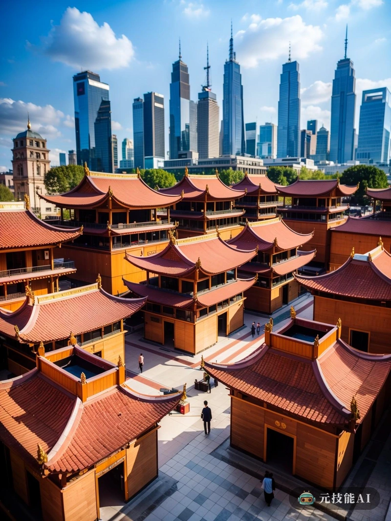 在城市的中心,一个独特的公共空间出现了,它融合了古代城市广场的精髓、摩天大楼的先驱精神和构成主义建筑的装饰设计。这个公共空间被称为“垂直村庄”,不仅是市民的聚会点,也是不断发展的城市景观的证明。古老的城市广场,曾经是社区生活的脉搏,在这里通过使用山墙屋顶和陶土元素来表现。这些屋顶有着起伏的线条和复杂的细节,与古代寺庙和市场的瓦片屋顶相呼应,带有一种历史感和熟悉感。陶罐有着泥土的色调和手工制作的质感,是对该地区传统陶器工艺的致敬,为这座钢铁和玻璃幕墙的大厦带来了一丝温暖和真实。摩天大楼,现代都市主义的缩影,高耸入云,体现了开拓和创新的精神。这些高耸的建筑,以其简洁的线条和未来主义的设计,与古代广场的有机形式形成鲜明对比。然而,它们不仅仅是功利的;它们的立面装饰着复杂的装饰设计,参考了20世纪初的构成主义建筑。这些具有抽象图案和几何形状的设计为天际线增添了动态和视觉上引人注目的元素。其结果是一个既古老又现代,传统又创新的公共空间。这是一个人们可以聚集、放松和相互交流的空间,同时也被城市的美丽和历史所包围。在这里,过去与未来共存,创造了独特而充满活力的城市体验。 在城市的中心,一个独特的公共空间出现了,它融合了古代城市广场的精髓、摩天大楼的先驱精神和构成主义建筑的装饰设计。这个公共空间被称为“垂直村庄”,不仅是市民的聚会点,也是不断发展的城市景观的证明。古老的城市广场,曾经是社区生活的脉搏,在这里通过使用山墙屋顶和陶土元素来表现。这些屋顶有着起伏的线条和复杂的细节,与古代寺庙和市场的瓦片屋顶相呼应,带有一种历史感和熟悉感。陶罐有着泥土的色调和手工制作的质感,是对该地区传统陶器工艺的致敬,为这座钢铁和玻璃幕墙的大厦带来了一丝温暖和真实。摩天大楼,现代都市主义的缩影,高耸入云,体现了开拓和创新的精神。这些高耸的建筑,以其简洁的线条和未来主义的设计,与古代广场的有机形式形成鲜明对比。然而,它们不仅仅是功利的;它们的立面装饰着复杂的装饰设计,参考了20世纪初的构成主义建筑。这些具有抽象图案和几何形状的设计为天际线增添了动态和视觉上引人注目的元素。其结果是一个既古老又现代,传统又创新的公共空间。这是一个人们可以聚集、放松和相互交流的空间,同时也被城市的美丽和历史所包围。在这里,过去与未来共存,创造了独特而充满活力的城市体验。