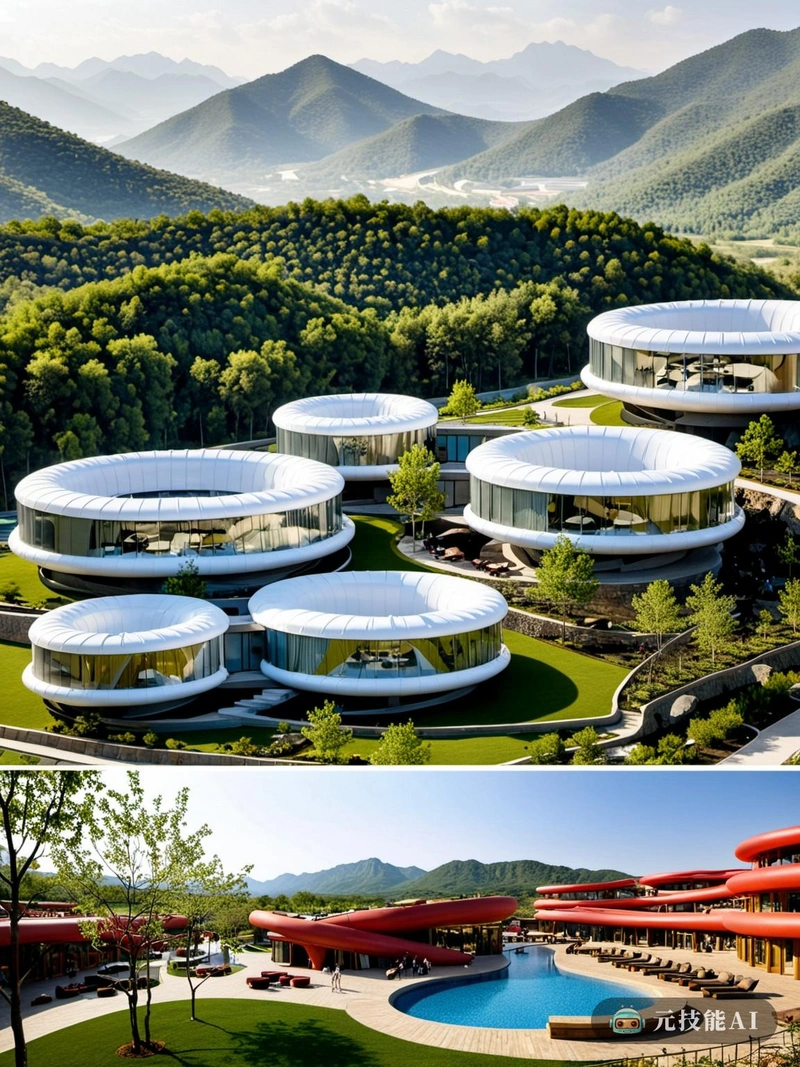 融合公园坐落在宁静的群山之中,是一个体现现代建筑和传统中国风格精髓的设计杰作。度假村的家具是功能和美学的和谐融合,参考了传统的中国工艺与当代的转折。充气材料的使用创造了一种有趣和吸引人的氛围,特别是在主题公园里,家庭可以享受一系列令人兴奋但安全的活动。度假村的建筑是嵌套形式的证明,建筑的设计与自然景观相辅相成。屋顶的景观与周围的山脉融为一体,创造了室内和室外之间的无缝过渡。窗户和阳台的定位,以最大限度地提高自然采光和通风,同时也为客人提供周围风景的壮丽景色。融合公园不仅仅是一个度假胜地;这是一种融合了两全其美的体验,为客人提供了一个逃离日常生活喧嚣的机会,沉浸在一个宁静美丽的世界里。 融合公园坐落在宁静的群山之中,是一个体现现代建筑和传统中国风格精髓的设计杰作。度假村的家具是功能和美学的和谐融合,参考了传统的中国工艺与当代的转折。充气材料的使用创造了一种有趣和吸引人的氛围,特别是在主题公园里,家庭可以享受一系列令人兴奋但安全的活动。度假村的建筑是嵌套形式的证明,建筑的设计与自然景观相辅相成。屋顶的景观与周围的山脉融为一体,创造了室内和室外之间的无缝过渡。窗户和阳台的定位,以最大限度地提高自然采光和通风,同时也为客人提供周围风景的壮丽景色。融合公园不仅仅是一个度假胜地;这是一种融合了两全其美的体验,为客人提供了一个逃离日常生活喧嚣的机会,沉浸在一个宁静美丽的世界里。