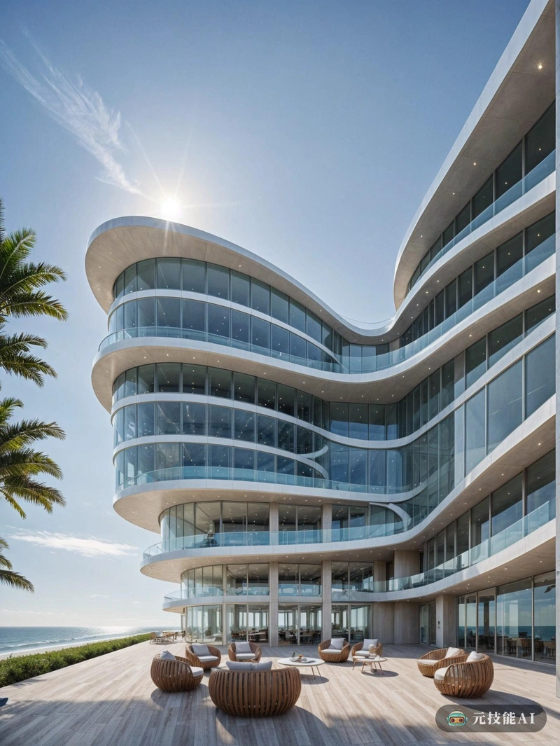这座时尚现代的办公大楼由著名建筑师设计，以海洋为背景，结构体现了海洋的优雅和力量。立面是一个像巢一样的形状，起伏的曲线和有机线条的研究，与起伏的海浪相呼应。玻璃窗允许自然光进入室内，创造一个明亮通风的工作空间。室内设计与外部相辅相成，从调色板到家具的选择，航海主题贯穿始终。这座办公楼不仅是一个工作场所，也是对海洋及其无限可能性的庆祝。