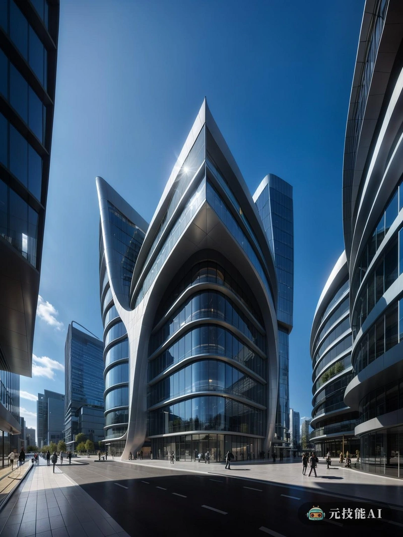 这幅画描绘了一个未来主义的建筑,一个现代建筑的愿景。丹尼尔·里伯斯金的设计以其复杂的曲线和不对称的布局为特色,挑战了直线和对称的传统观念。该建筑似乎由玻璃和钢铁制成,反映了周围的城市景观和天空,创造了一个动态的光影游戏。它的形式似乎拥抱周围的环境,从城市结构中有机地生长出来。细节一丝不苟,每一条曲线、每一个角度都经过精心考虑,散发着力量与优雅的气息。这座建筑不仅仅是一个结构,它是创新和进步的象征,是设计力量的证明。 这幅画描绘了一个未来主义的建筑,一个现代建筑的愿景。丹尼尔·里伯斯金的设计以其复杂的曲线和不对称的布局为特色,挑战了直线和对称的传统观念。该建筑似乎由玻璃和钢铁制成,反映了周围的城市景观和天空,创造了一个动态的光影游戏。它的形式似乎拥抱周围的环境,从城市结构中有机地生长出来。细节一丝不苟,每一条曲线、每一个角度都经过精心考虑,散发着力量与优雅的气息。这座建筑不仅仅是一个结构,它是创新和进步的象征,是设计力量的证明。