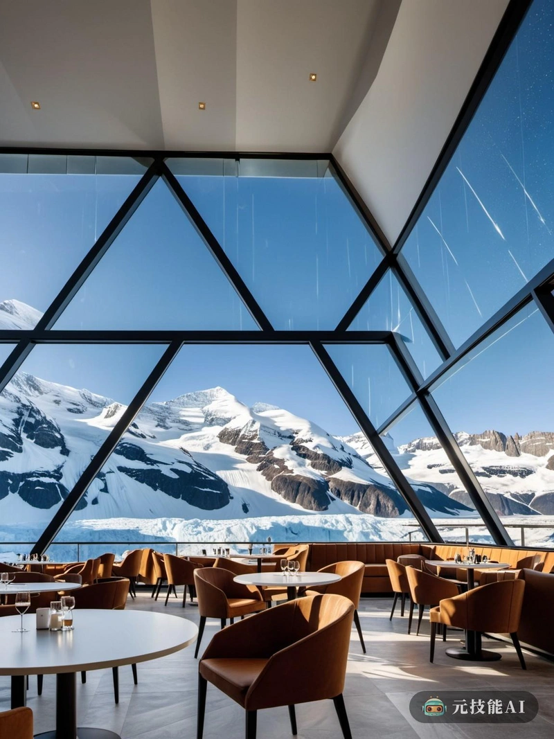 酒店冰川远景是一个现代设计的愿景，与冰川覆盖的环境和谐。它的立面是一个令人惊叹的玻璃幕墙结构，为客人提供了周围雪峰的全景，让自然之美无缝地流入室内。几何形状的灵感来自冰川的冰冻几何，在整个酒店的设计中被采用，创造了一种视觉上引人注目但又平静的氛围。环保材料和可持续设计原则是酒店建设不可或缺的一部分，反映了对环保主义的深刻承诺。山墙屋顶是对传统建筑的致敬，不仅美观，而且有助于最大化阳光照射和自然通风，减少酒店的碳足迹。冰川远景酒店不仅仅是一个住宿的地方;这是一种将最好的现代设计与自然奇观融合在一起的体验。
