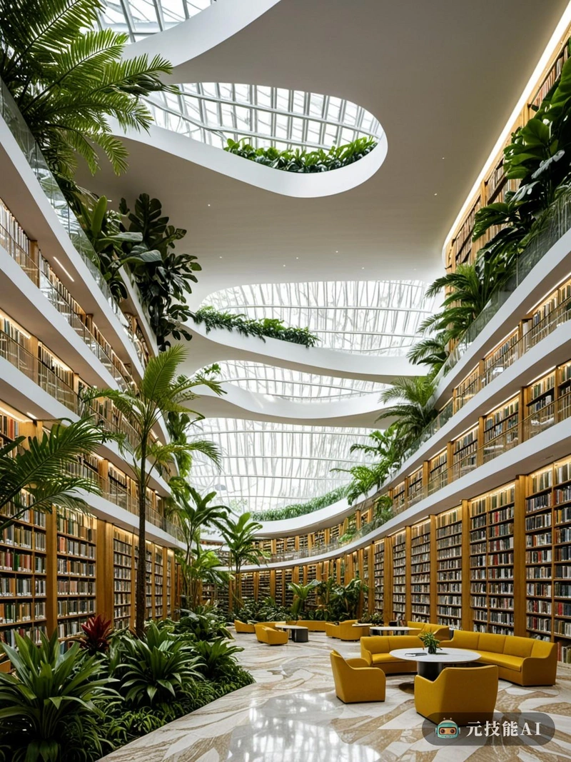 热带雨林图书馆的设计理念体现了自然与后现代建筑的融合。图书馆坐落在热带雨林郁郁葱葱的绿色植物中，从植物生命中发现的锯齿形图案中获得灵感，并将其体现在现代的象征性设计中。外部覆盖着光滑的大理石，向天然材料的耐用性和优雅致敬，而内部是一个迷宫般的阅读空间，每个空间的设计都唤起了一种宁静和惊奇的感觉。后现代的讽刺和复杂性在图书馆宁静的阅读空间与雨林原始能量的并置中显而易见。这个设计不仅仅是一个阅读的地方，也是一种将人类最好的创造力与自然的原始之美融合在一起的体验。