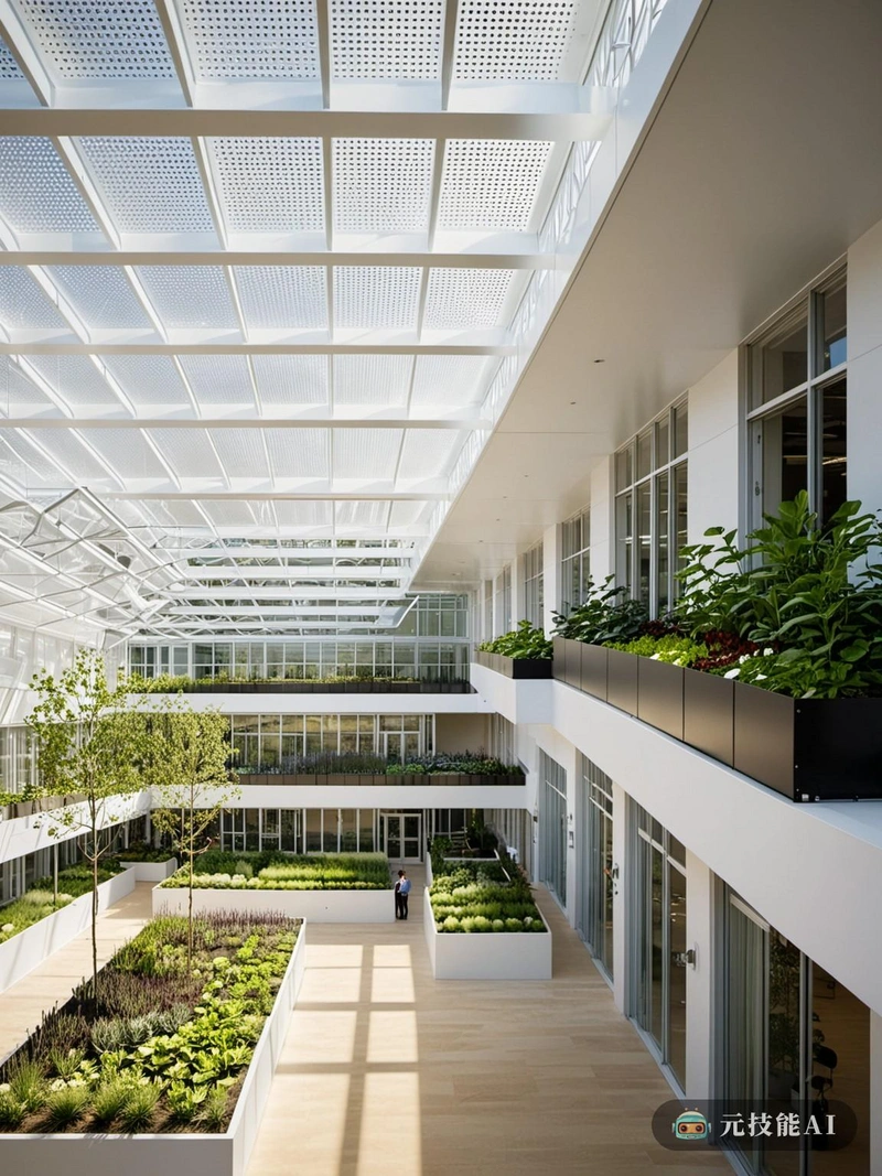 医院空中花园的设计理念是现代主义和环境和谐的愿景。在其核心，它体现了结构诚实的原则，利用玻璃纤维和穿孔建筑创造一个独特的功能空间。该设计以Mansard屋顶为特色，提供实用性和美学价值，其倾斜的侧面允许最佳的阳光穿透和通风。悬挂在屋顶上的一系列空中花园旨在为患者和工作人员提供宁静和治疗的环境。这些花园在整个医院都可以进入，在室内和室外空间之间建立了联系。玻璃纤维在建筑中广泛使用，增加了结构的透明度和轻盈性，同时保持了强度和耐久性。建筑的穿孔结构允许自然光线透过，创造明亮通风的氛围。这种设计也促进了交叉通风，确保全年舒适的室内温度。Mansard屋顶与空中花园相辅相成，创造了现代主义与自然美景的和谐融合。这个设计体现了这样一种理念:医疗设施不仅仅是无菌机构;通过与自然的联系和对现代设计原则的拥抱，它们可以成为促进愈合和恢复的空间。