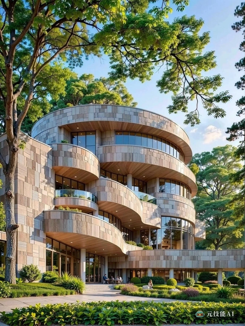 由弗兰克·劳埃德·赖特设计的博物馆建筑的插图,像一条优雅的曲线丝带。建筑优雅地矗立在连绵起伏的山丘和郁郁葱葱的绿色植物的背景下,与自然环境和谐地融合在一起。立面是窗户和建筑细节的马赛克,在光影的动态舞蹈中反射太阳光线。带状的形状看起来起伏和流动,创造了一个动态和引人入胜的视觉体验。博物馆就像一个活的有机体,与自然世界一起呼吸和成长。 由弗兰克·劳埃德·赖特设计的博物馆建筑的插图,像一条优雅的曲线丝带。建筑优雅地矗立在连绵起伏的山丘和郁郁葱葱的绿色植物的背景下,与自然环境和谐地融合在一起。立面是窗户和建筑细节的马赛克,在光影的动态舞蹈中反射太阳光线。带状的形状看起来起伏和流动,创造了一个动态和引人入胜的视觉体验。博物馆就像一个活的有机体,与自然世界一起呼吸和成长。