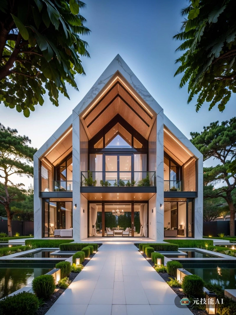 该形象将东西方设计元素融合在一起,创造了农业建筑与当代建筑的和谐结合。这个构图的核心是东方花园,一个宁静的空间,引导传统景观的精髓。几何图案和现代设计元素补充了花园的自然美,创造了一个动态的视觉体验。整个建筑使用了象征奢华和优雅的大理石,为农业建筑增添了一丝精致。它凉爽、光滑的表面与周围绿色植物的自然纹理和颜色形成了鲜明的对比。随着Mansard屋顶的引入,实验建筑成为中心舞台,这种设计选择不仅增加了视觉上的乐趣,而且在农业背景下也有实际用途。Mansard屋顶以其独特的形状和角度,优化了阳光照射和通风,促进了可持续设计和环境友好。总的来说,这幅图证明了建筑的想象力和创新的力量。它展示了传统的东方设计如何与现代的几何结构无缝结合,创造出独特而鼓舞人心的视觉叙事。 该形象将东西方设计元素融合在一起,创造了农业建筑与当代建筑的和谐结合。这个构图的核心是东方花园,一个宁静的空间,引导传统景观的精髓。几何图案和现代设计元素补充了花园的自然美,创造了一个动态的视觉体验。整个建筑使用了象征奢华和优雅的大理石,为农业建筑增添了一丝精致。它凉爽、光滑的表面与周围绿色植物的自然纹理和颜色形成了鲜明的对比。随着Mansard屋顶的引入,实验建筑成为中心舞台,这种设计选择不仅增加了视觉上的乐趣,而且在农业背景下也有实际用途。Mansard屋顶以其独特的形状和角度,优化了阳光照射和通风,促进了可持续设计和环境友好。总的来说,这幅图证明了建筑的想象力和创新的力量。它展示了传统的东方设计如何与现代的几何结构无缝结合,创造出独特而鼓舞人心的视觉叙事。