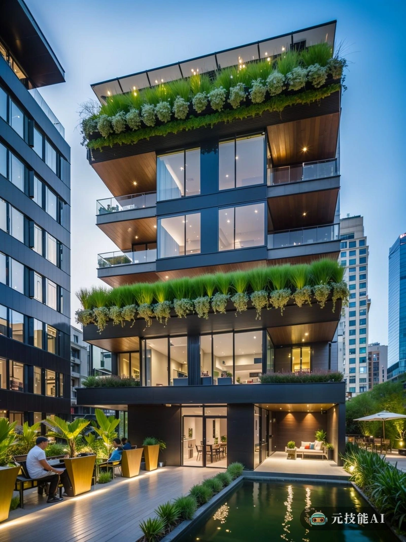 在熙熙攘攘的城市中心，一座独特的建筑杰作脱颖而出，体现了高科技与绿色设计的完美结合。该建筑被称为“城市绿洲”，是国际现代主义与可持续发展和环境友好性相结合的证明。城市绿洲的灵感来自周围的自然世界，其郁郁葱葱的绿色屋顶和墙壁。这些垂直花园不仅增加了建筑的美学吸引力，而且通过吸收二氧化碳和为野生动物提供栖息地，有助于其环境足迹。Mansard屋顶具有独特的倾斜设计，允许最大程度的阳光穿透，减少白天对人工照明的需求。城市绿洲的内部同样令人印象深刻，拥有满足现代居住者需求的高科技功能。人造石英石是一种模仿天然石材外观和感觉的材料，但更耐用，更容易维护，在整个建筑中广泛使用。这种选择不仅增强了美学，而且反映了对可持续性的承诺。城市绿洲是未来城市规划的见证，高科技和绿色设计可以和谐共存，创造充满活力、宜居的城市，不仅美丽，而且可持续发展。