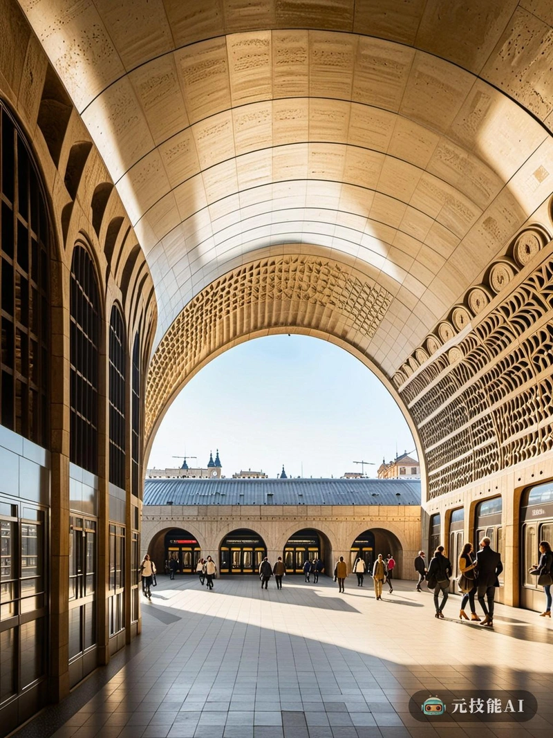 地铁站是一个充满活力的城市活动中心，是古代与现代设计元素和谐融合的证明。在其核心，车站体现了有机建筑的本质，其钢筋混凝土结构类似于自然形式和流动。这不仅仅是一个功利主义的结构;它证明了钢筋混凝土作为一种可以模仿大自然的优雅和优雅的材料的美丽。在车站内部，古老的石窟无缝地融合在一起，向该地区丰富的文化遗产致敬。这些石窟，有着复杂的雕刻和历史意义，通过使用现代材料和技术，创造了过去和现在之间的对话，赋予了生命。车站的建筑设计进一步加强了向文艺复兴时期致敬的象征性元素。这些元素，从装饰图案到建筑特色，都是精心制作的，唤起怀旧和宏伟的感觉，同时也补充了车站的现代美学。总的来说，地铁站是建筑如何弥合传统与现代之间差距的一个主要例子。它不仅是一个交通枢纽，也是一个文化中心，吸引路人欣赏古代和现代设计的美丽和深度。