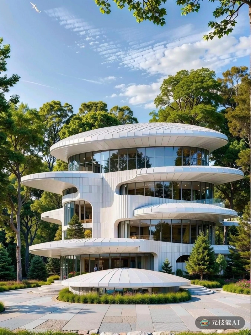 这幅图描绘了一座由Eero Saarinen设计的博物馆建筑,其复杂的几何形状就像一片雪花。这座建筑优雅地矗立在树木和天空的背景下,其白色的外观反映了周围的环境。它的形式是未来主义和永恒的,曲线的线条和复杂的细节吸引眼球。雪花般的形状不仅美观,而且在功能上也很创新,优化了空间和自然光。Saarinen的设计体现了他与自然世界和谐融合的理念,使其成为艺术和科学的丰碑。 这幅图描绘了一座由Eero Saarinen设计的博物馆建筑,其复杂的几何形状就像一片雪花。这座建筑优雅地矗立在树木和天空的背景下,其白色的外观反映了周围的环境。它的形式是未来主义和永恒的,曲线的线条和复杂的细节吸引眼球。雪花般的形状不仅美观,而且在功能上也很创新,优化了空间和自然光。Saarinen的设计体现了他与自然世界和谐融合的理念,使其成为艺术和科学的丰碑。