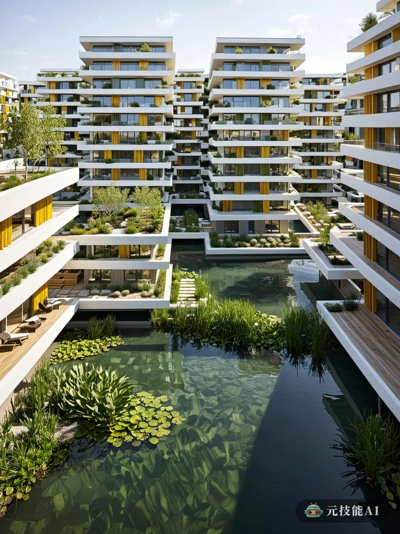 生态友好型水生几何社会住房是一种创新的设计理念，它将社会住房想象成漂浮在水体上的结构。本设计体现了环保和可持续发展的原则，旨在最大限度地减少对土地资源的影响，促进与水生生态系统的和谐共处。结构采用几何和现代的设计，简洁的线条和形状不仅提供了最佳的生活空间，而且有助于水景的美学美感。油漆涂料用于创造视觉上吸引人的图案和颜色，增强设计的建筑表现力。住宅综合体以解构主义风格设计，打破了传统的建筑规范，创造了一个充满活力和引人入胜的空间体验。该设计为城市化和环境保护的挑战提供了前瞻性的解决方案，为可持续社会住房树立了新的标杆。
