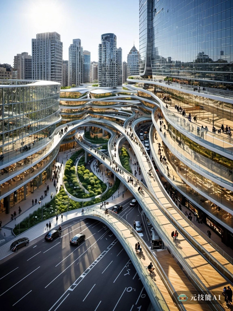 作为未来主义和经典设计元素的交响乐，现代城市交通枢纽是大都市充满活力和功能的核心。设计的核心是有机建筑的融合，体现了自然与建筑结构之间的和谐关系。中心的曲线和形状模仿了自然界的曲线和形状，提供了一个视觉上吸引人的环境响应空间。为了配合有机建筑，引入了装饰艺术元素，增添了一丝优雅和奢华。这些元素主要通过亚克力板的使用来表达，亚克力板策略性地放置在整个枢纽。这些透明的面板不仅提供了视觉上的乐趣，而且还作为功能元素，例如显示实时交通信息的显示屏。整个设计的基础是一个网格结构，它确保了枢纽的结构完整性，并允许运输路线布局的最大效率。这种网格结构经过精心规划，以最大限度地提高乘客和车辆的流量，确保所有人都能顺利高效地出行。总之，现代城市交通枢纽设计证明了想象力的力量和多种设计风格的融合。这是一个充满活力和功能的空间，将成为现代城市的地标，作为交通枢纽和卓越设计的灯塔。
