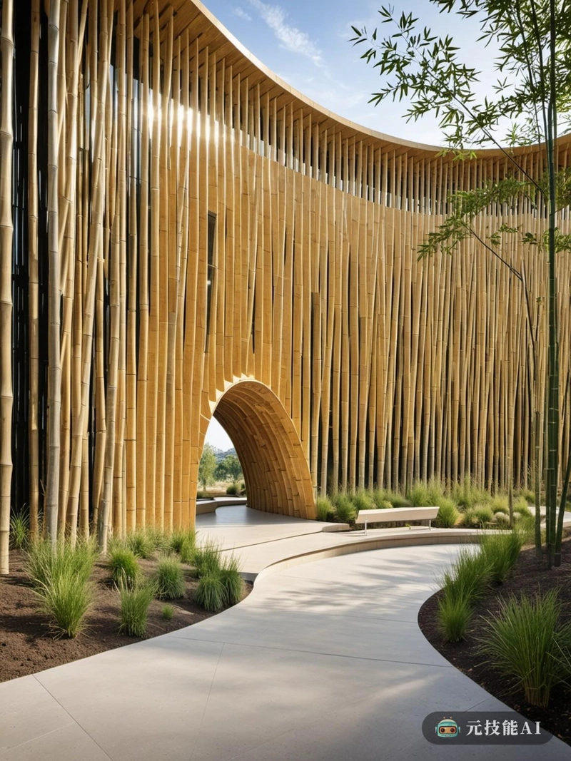 作为高原上的一缕新鲜空气，这个公共建筑的设计旨在与自然环境和谐融合。从周围起伏的地形中汲取灵感，公园呈现出一种有机的品质，与土地的自然轮廓相呼应。竹子是一种可持续和可再生的材料，它的使用是设计中不可或缺的一部分，不仅因为它的生态效益，而且因为它的美学吸引力。竹子元素被用于结构和装饰的角色，创造了一个视觉上吸引人的环保空间。包豪斯的影响在简洁的线条和几何形状中是显而易见的，它们补充了有机形式，创造了一个动态的、视觉上引人注目的设计。其结果是一个公园，不仅是社区的娱乐空间，而且是可持续设计的可能性和人类创造与自然融合之美的证明。