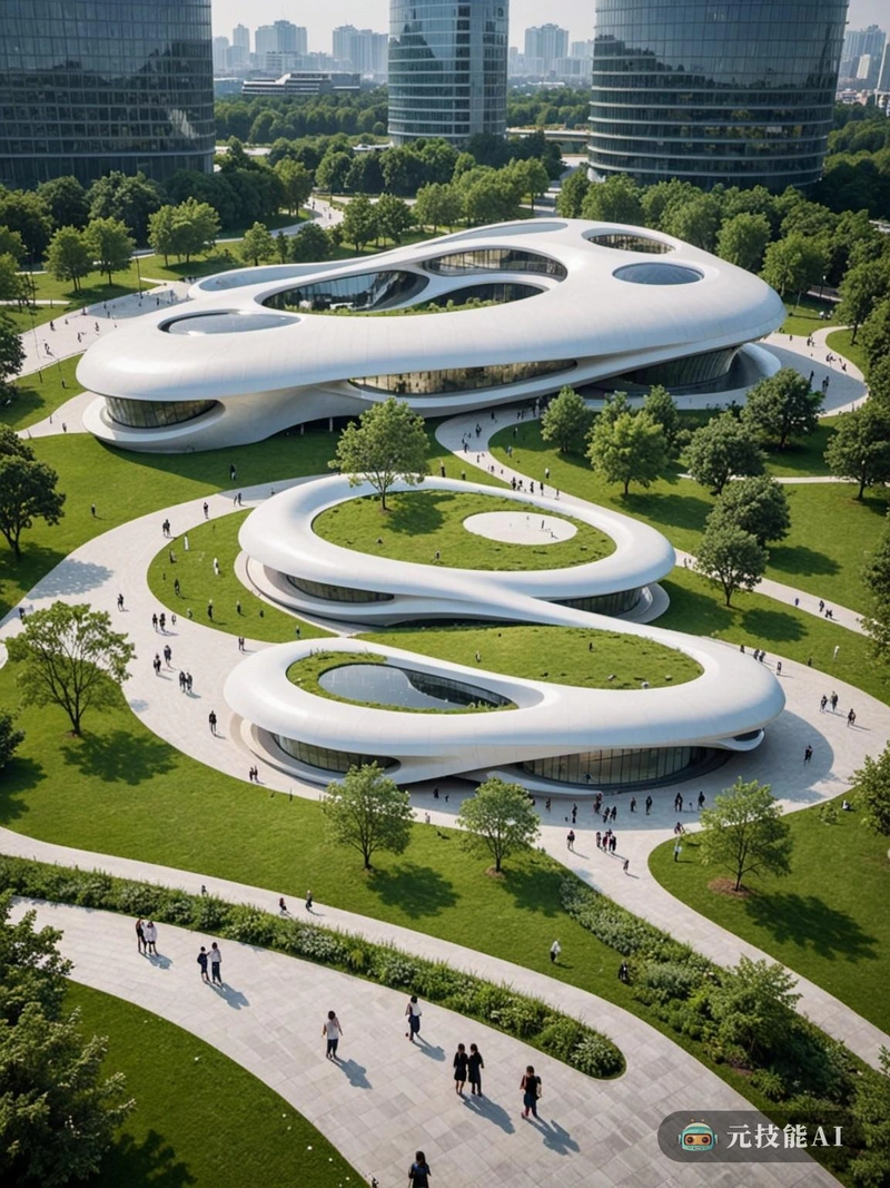 哈迪德公园是由著名建筑师扎哈·哈迪德设计的公园,它设想了一个与城市环境无缝融合的未来主义绿色空间。公园的中心特色是一个弯曲的、起伏的亭子,就像一个冻结在运动中的波浪。展馆的透明玻璃立面提供了公园内部的一瞥,而其起伏的屋顶收集雨水并将其引入一系列人工湖。展馆周围是郁郁葱葱的绿色草坪、人行道和长凳,所有这些都是为了鼓励互动和放松。公园的风格是哈迪德标志性的流体形式和自然世界的和谐融合,创造了一个既视觉上引人注目又环境可持续的空间。 哈迪德公园是由著名建筑师扎哈·哈迪德设计的公园,它设想了一个与城市环境无缝融合的未来主义绿色空间。公园的中心特色是一个弯曲的、起伏的亭子,就像一个冻结在运动中的波浪。展馆的透明玻璃立面提供了公园内部的一瞥,而其起伏的屋顶收集雨水并将其引入一系列人工湖。展馆周围是郁郁葱葱的绿色草坪、人行道和长凳,所有这些都是为了鼓励互动和放松。公园的风格是哈迪德标志性的流体形式和自然世界的和谐融合,创造了一个既视觉上引人注目又环境可持续的空间。