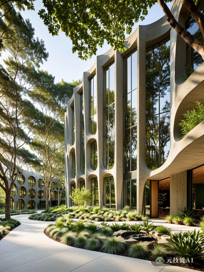 森林绿色共同工作绿洲被设想为森林拥抱中的一个宁静的茧，是一个体现现代主义本质和结构诚实的设计概念。混凝土，选择的材料，被用来创造一个艺术现代建筑，和谐地融入其自然环境。建筑的起伏形式模仿了树木的起伏模式，在室内外空间之间创造了动态的对话。大窗户允许自然光进入室内，培养与室外的联系感。室内设计同样具有创新性，开放的工作空间促进协作和灵感，以及专注工作的安静区域。森林绿色联合办公绿洲不仅仅是一个工作空间，它还是一个培育创造力、生产力和幸福感的生态系统。